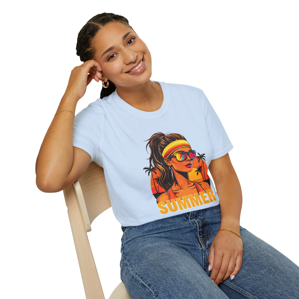 Summer Retro Graphic T-Shirt — 'SUMMER' Beach Babe Palm Tree Tee