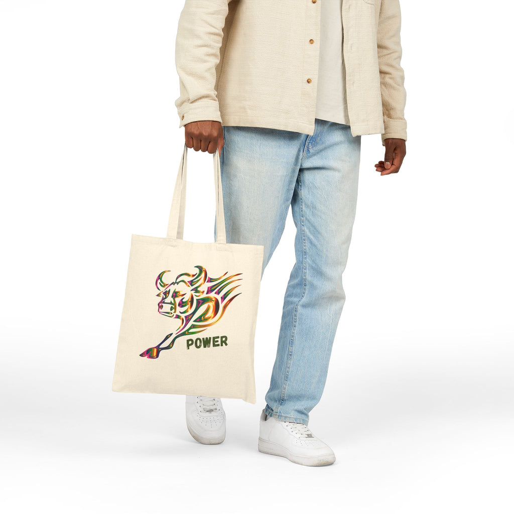 Bull Power Tote Bag - Colorful Charging Bull Canvas Tote