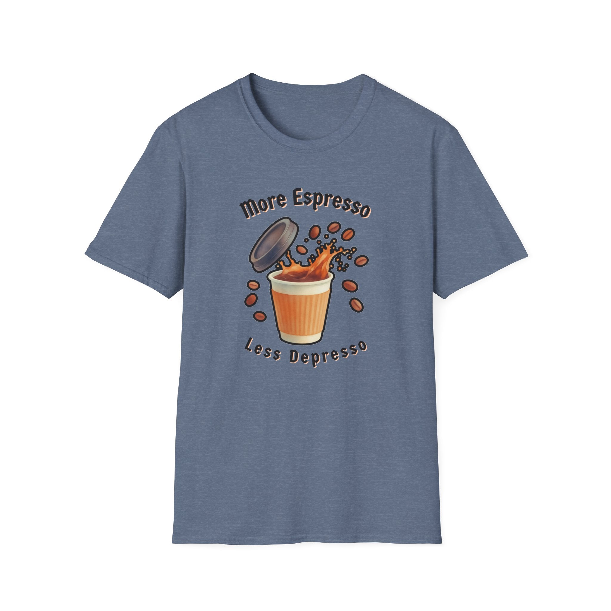 More Espresso Less Depresso Shirt, Funny Coffee T-Shirt, Cute Barista Gift, Coffee Lover Tee