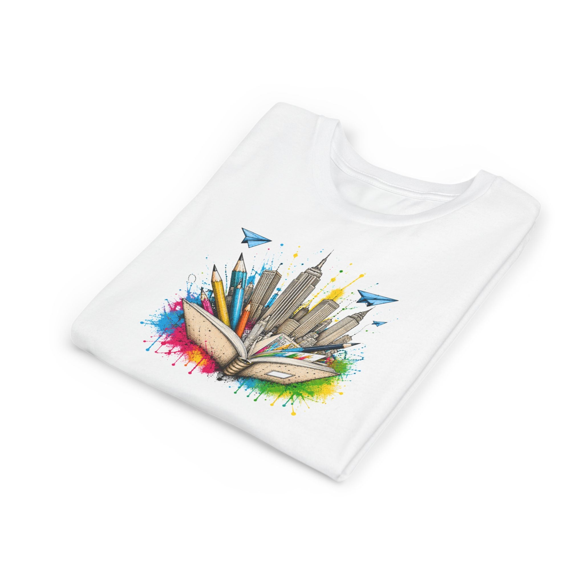 Youth Book City Tee — Colorful Reading Adventure Shirt for Kids