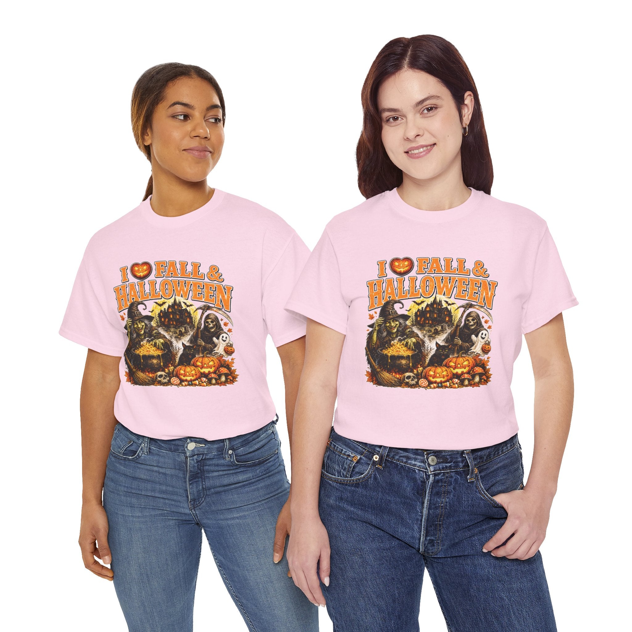 I Love Fall & Halloween T-Shirt | Vintage Halloween Shirt | Spooky Pumpkin Witch Tee | Cute Fall Graphic Tee | Autumn Lover Gift