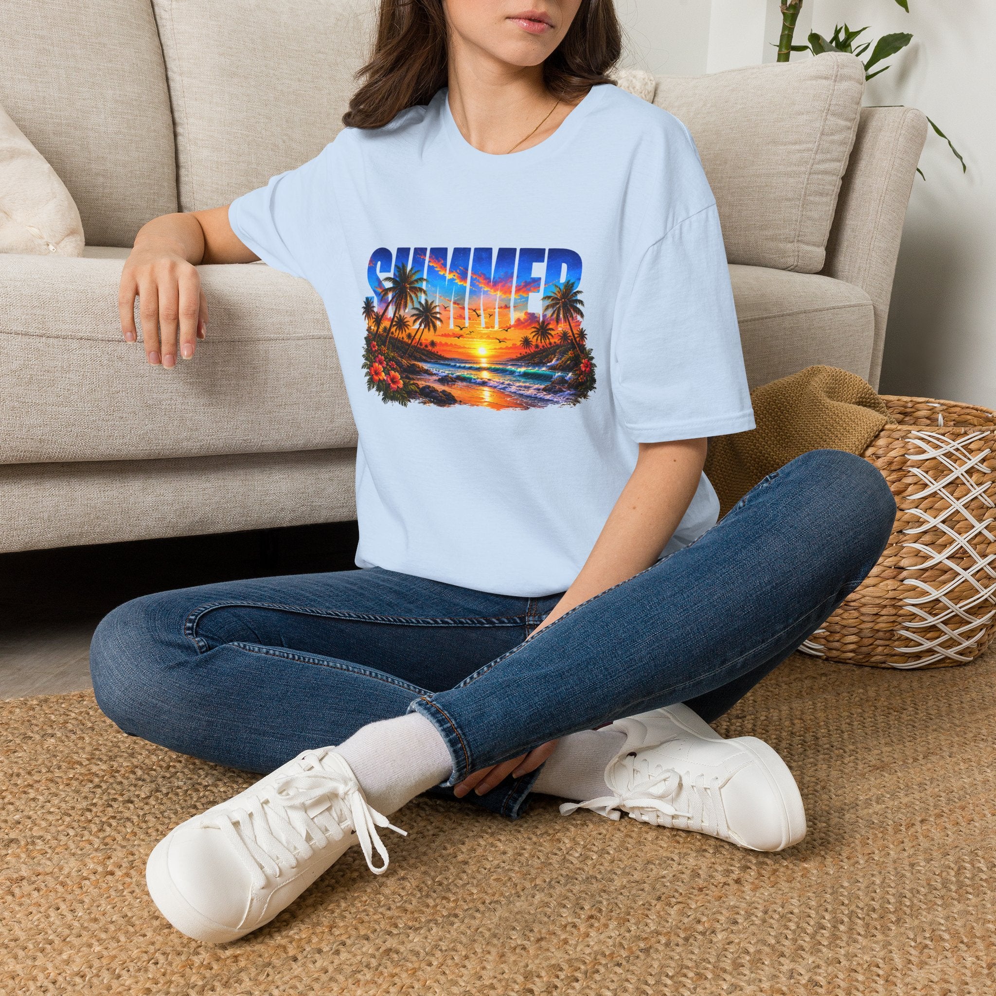 Summer Beach T Shirt Sunset Palm Graphic Tee