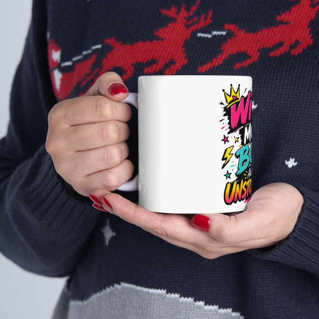 Wife Mom Boss Ceramic Mug – “Absolutely Unstoppable” Colorful Gift for Moms