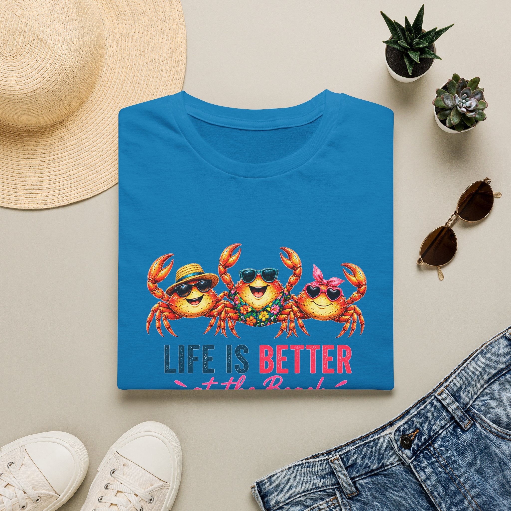 Funny Beach Crab T-Shirt | Life Is Better at the Beach Tee | Cute Summer Vacation Shirt | Coastal Graphic Tee | Ocean Lover Gift