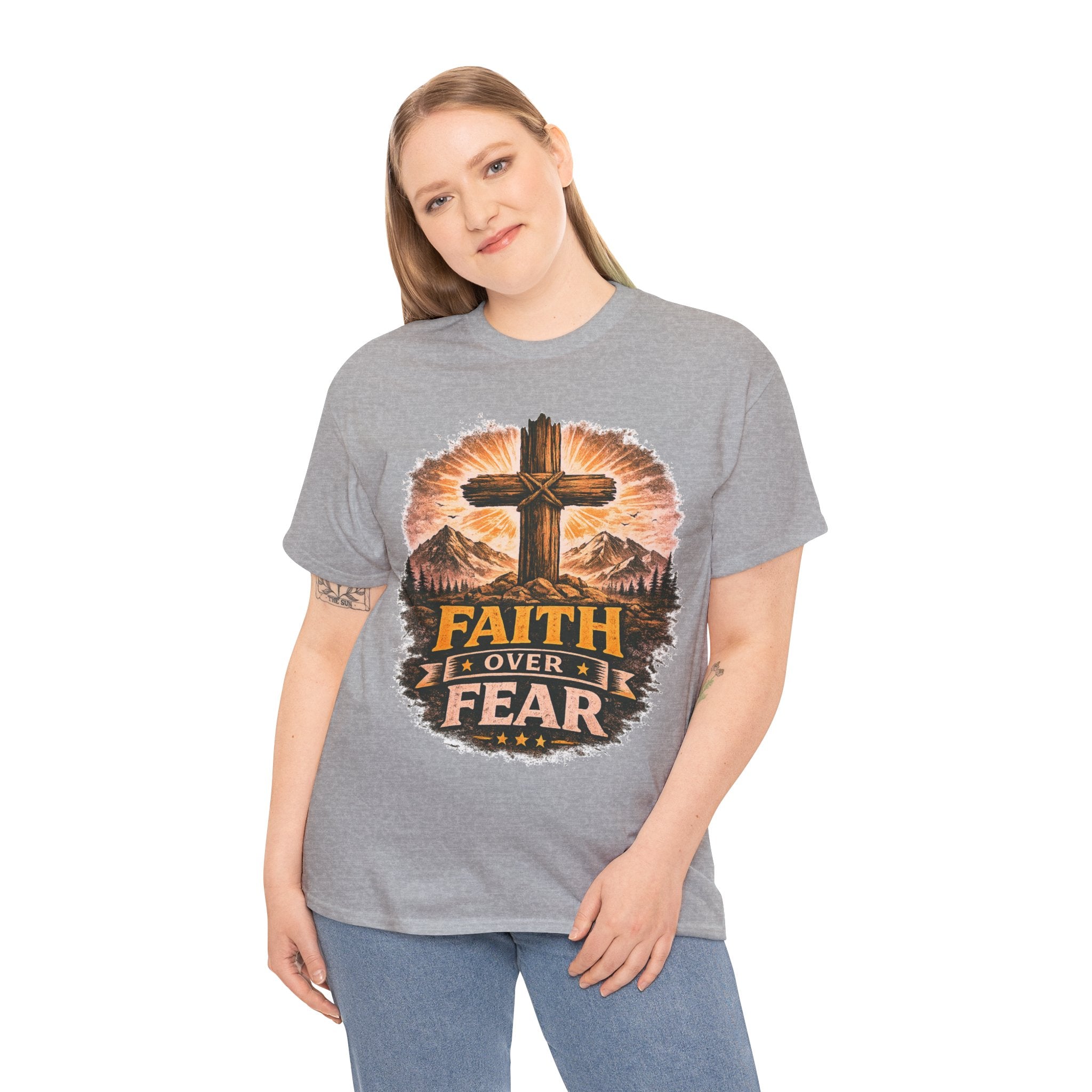 Faith Over Fear T-Shirt | Christian Cross Shirt | Religious Graphic Tee | Bible Verse Gift | Men's Faith Shirt