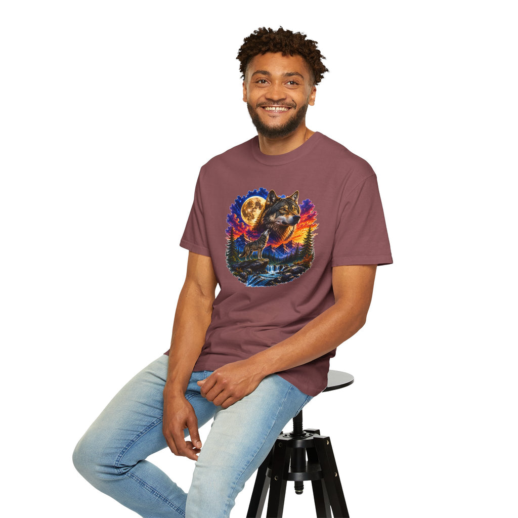 Colorful Wolf Moon T-Shirt, Nature Lover Gift, Howling Wolf Graphic Tee, Mountain Forest Shirt, Wildlife Adventure Tee