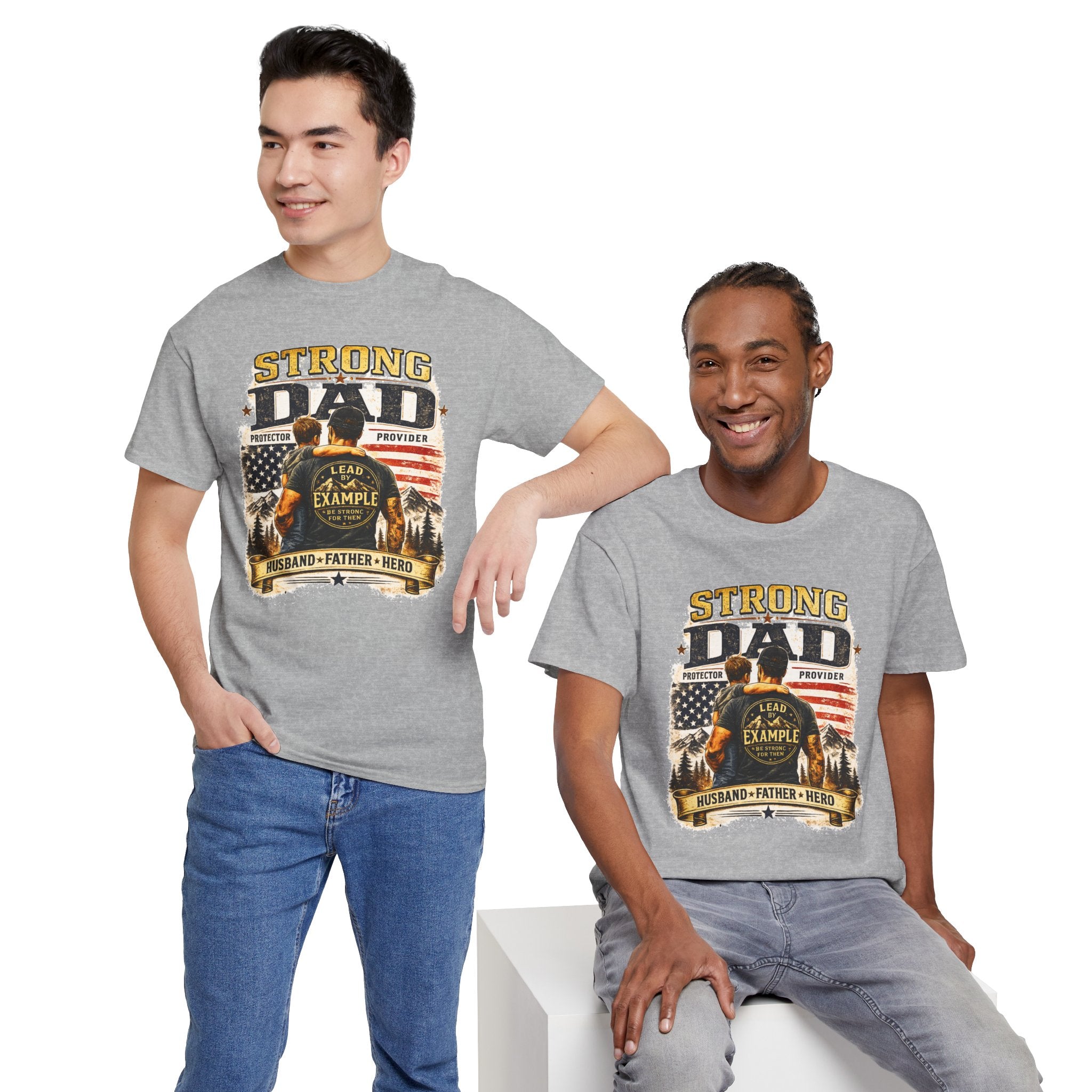 Strong Dad T-Shirt | Lead by Example Patriotic Father Graphic Tee | Vintage USA Dad Shirt | Father's Day Gift for Dad