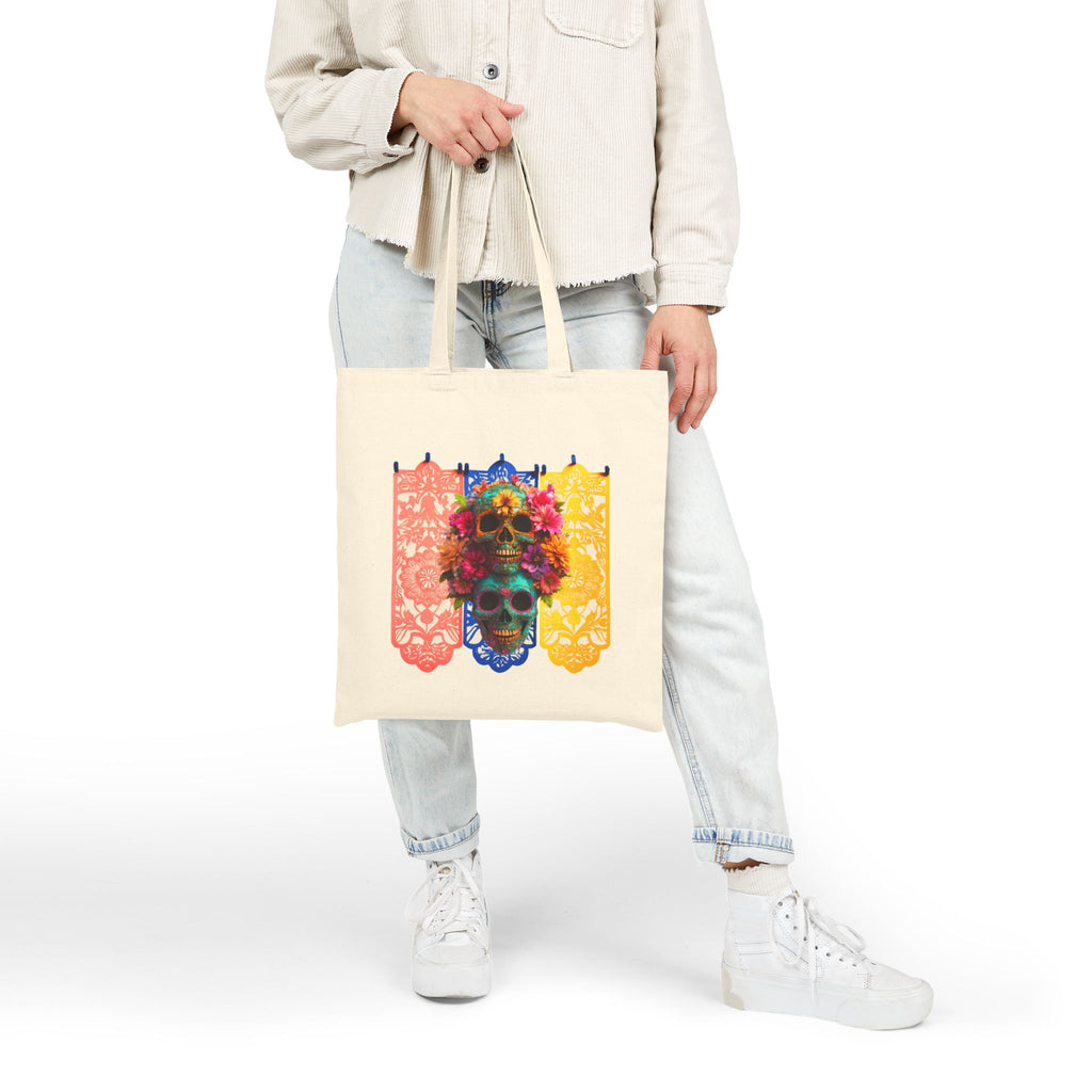 Day of the Dead Floral Skull Tote Bag, Sugar Skull Bag, Dia de los Muertos Tote