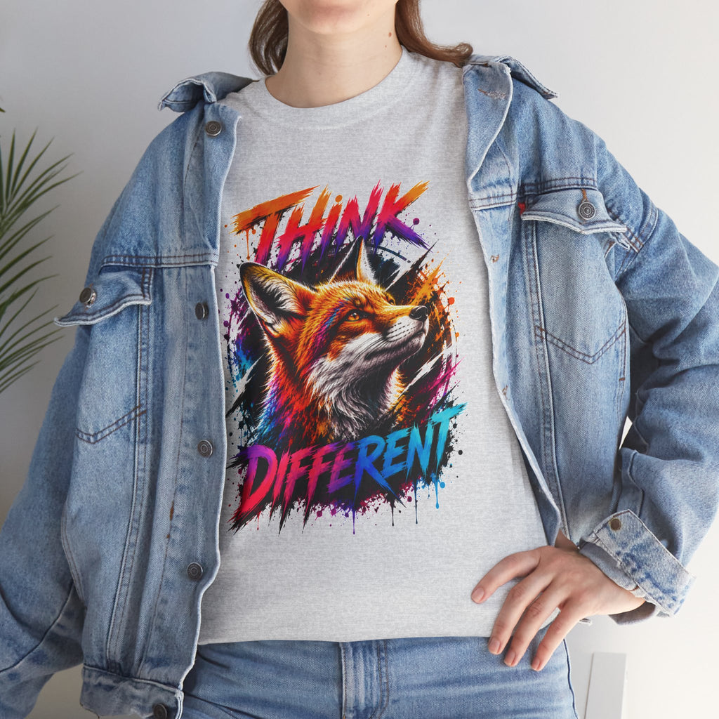 Think Different Fox Shirt, Colorful Fox T-Shirt, Wildlife Graphic Tee, Neon Animal Shirt, Gift for Fox Lovers