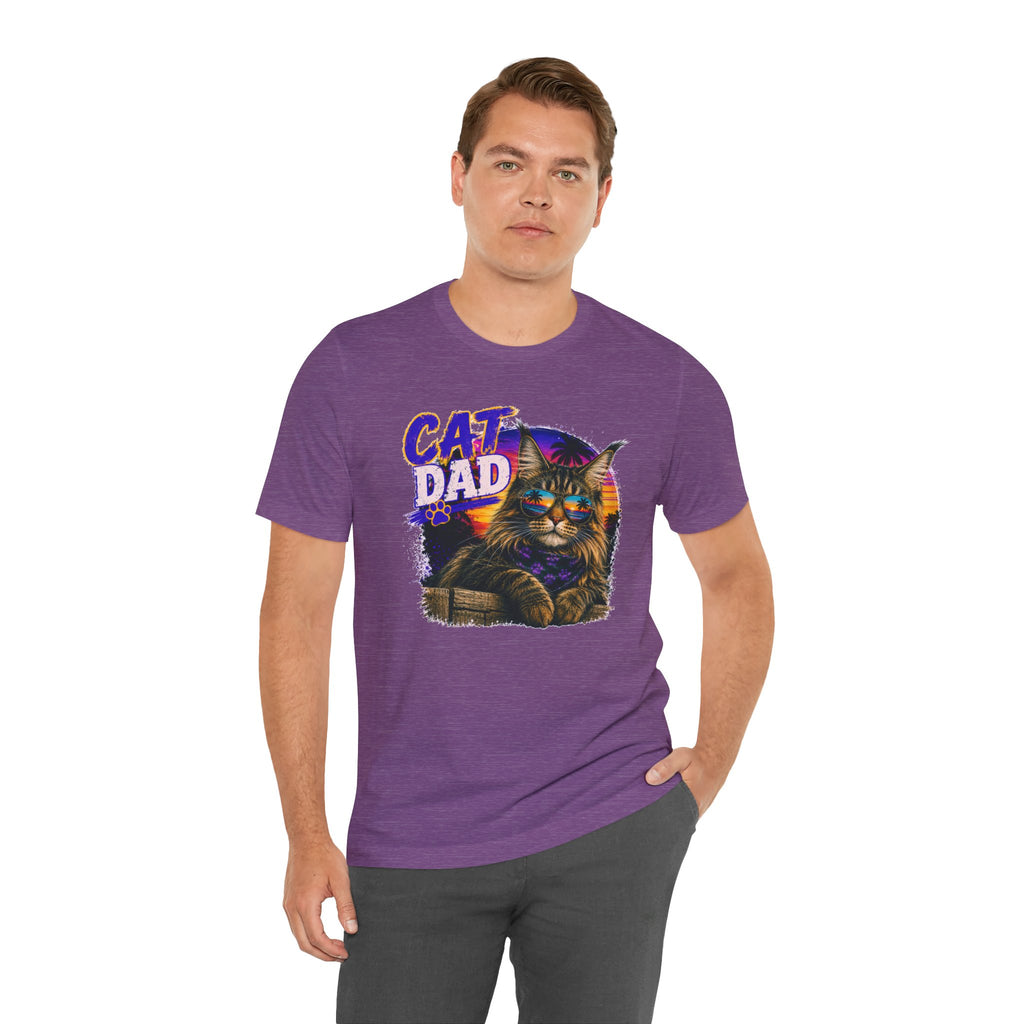 Cat Dad Maine Coon T-Shirt | Retro Sunset Cat Lover Shirt | Funny Cat Dad Gift | Vintage Graphic Tee for Men