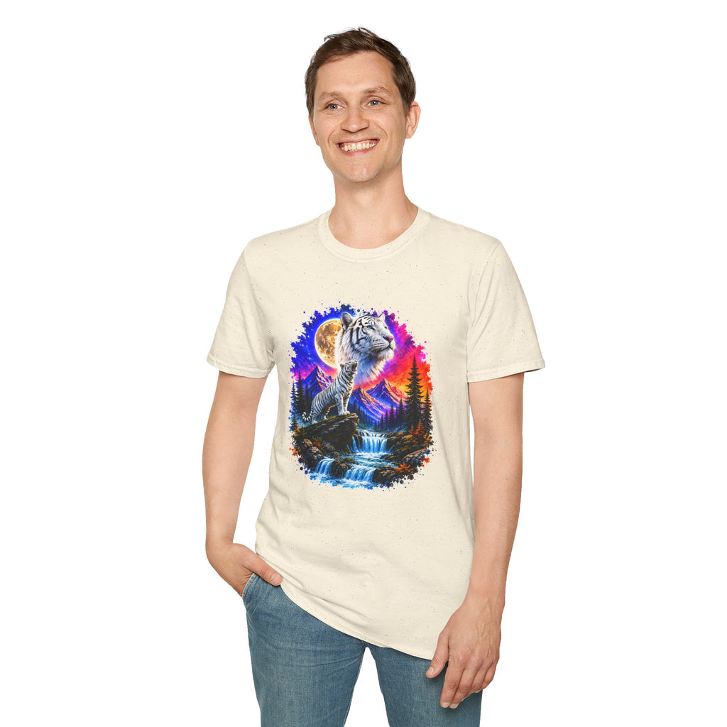 White Tiger Moon T-Shirt | Colorful Wildlife Graphic Tee | Big Cat Lover Gift | Nature Shirt