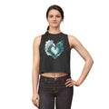 Winged Heart Crop Top, Angel Wings Heart Shirt, Teal Watercolor Graphic Crop Top, Aesthetic Women's Crop Tee