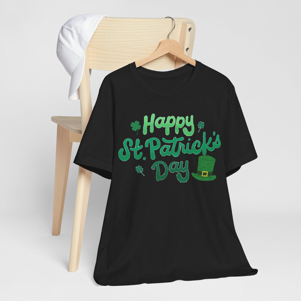 Happy St. Patrick's Day T-Shirt – Green Shamrock & Leprechaun Hat Tee