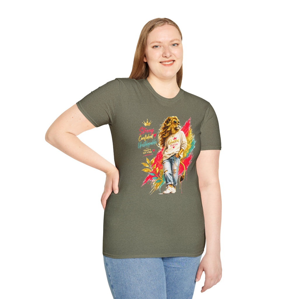 T-Shirt — "Strong, Confident, Unstoppable" Lioness Graphic Tee