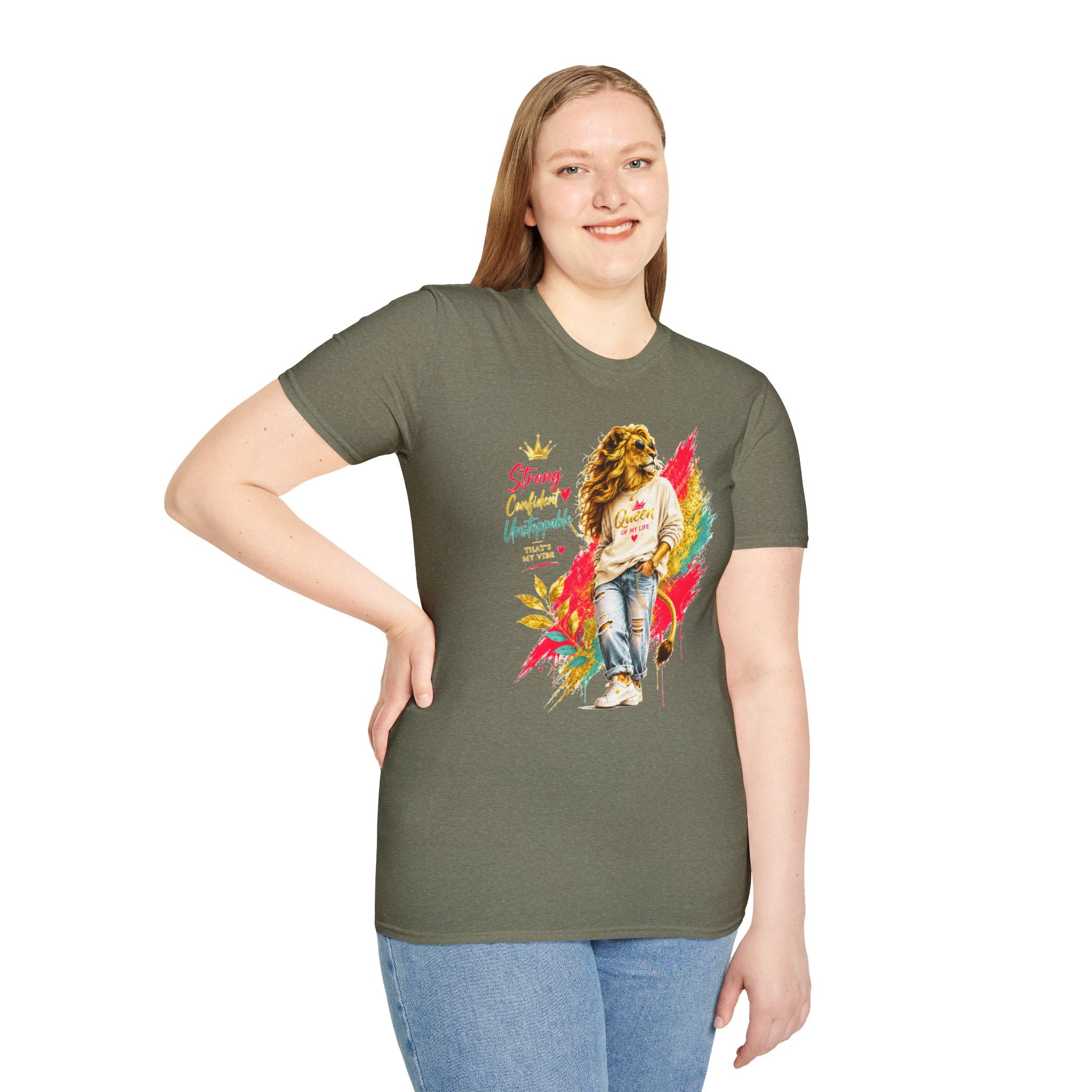 T-Shirt — "Strong, Confident, Unstoppable" Lioness Graphic Tee