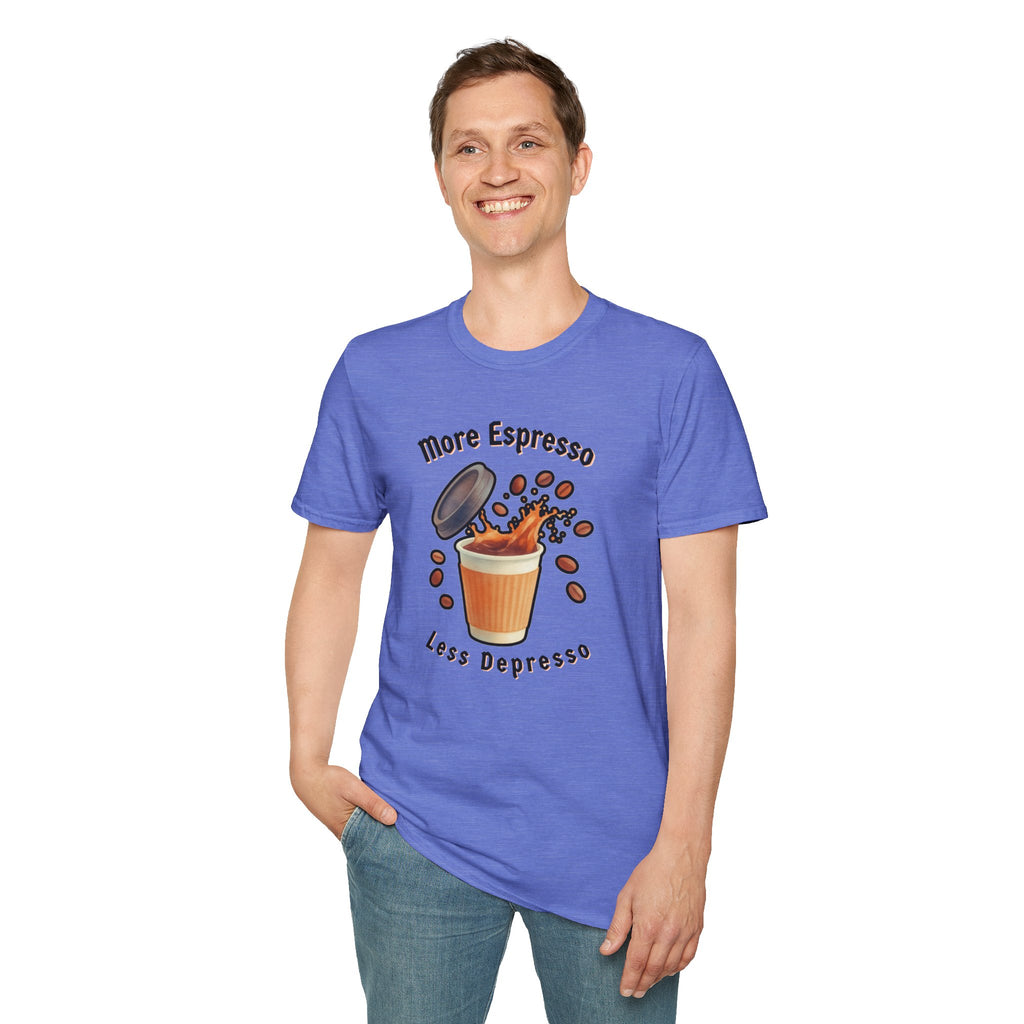 More Espresso Less Depresso Shirt, Funny Coffee T-Shirt, Cute Barista Gift, Coffee Lover Tee
