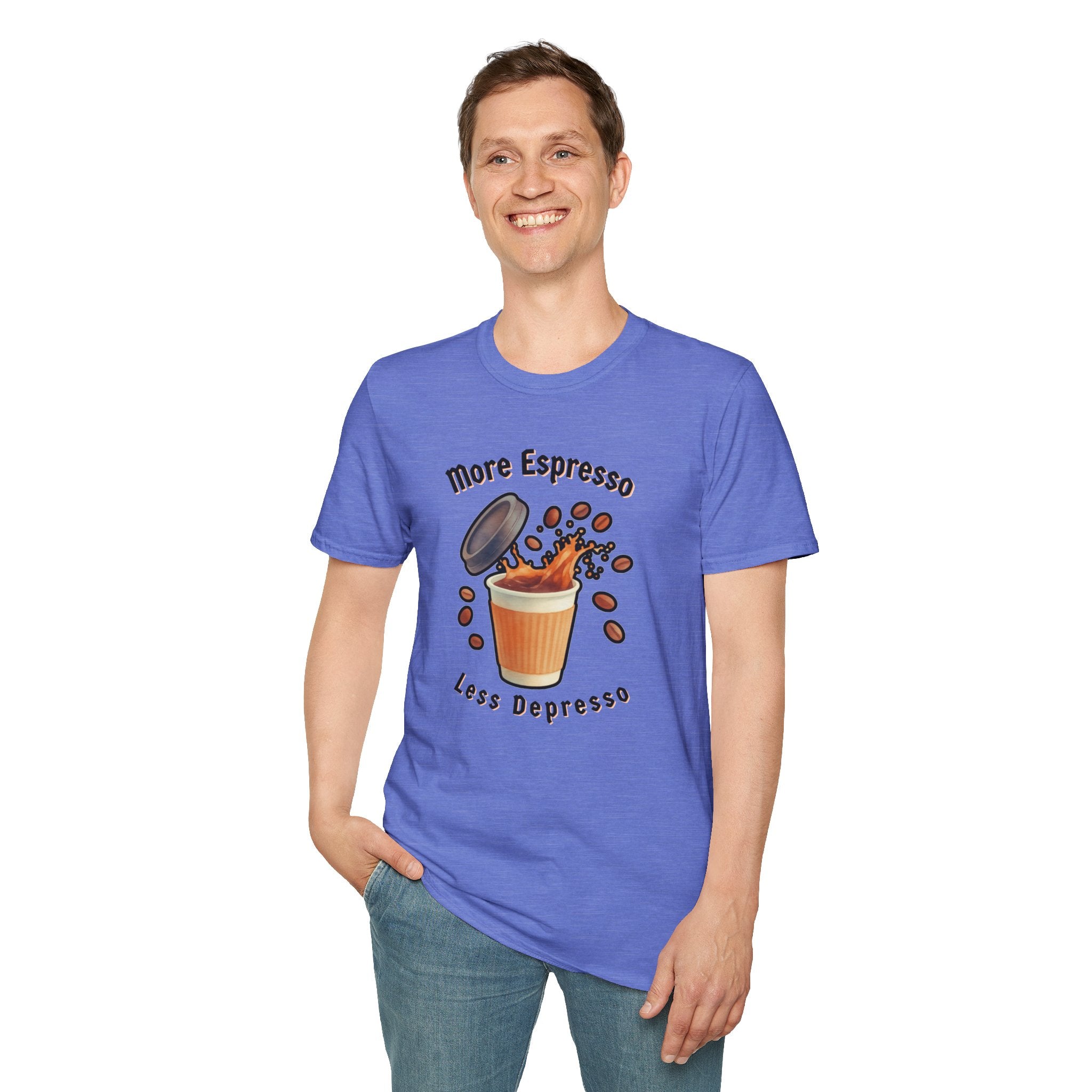More Espresso Less Depresso Shirt, Funny Coffee T-Shirt, Cute Barista Gift, Coffee Lover Tee