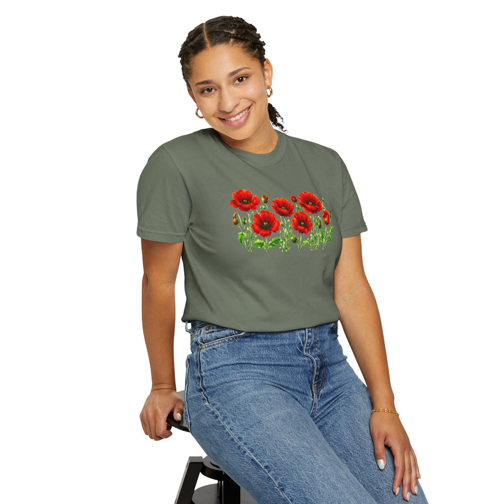 Red Poppy Shirt, Floral T-Shirt for Women, Wildflower Graphic Tee, Botanical Garden Shirt, Comfort Colors Tee