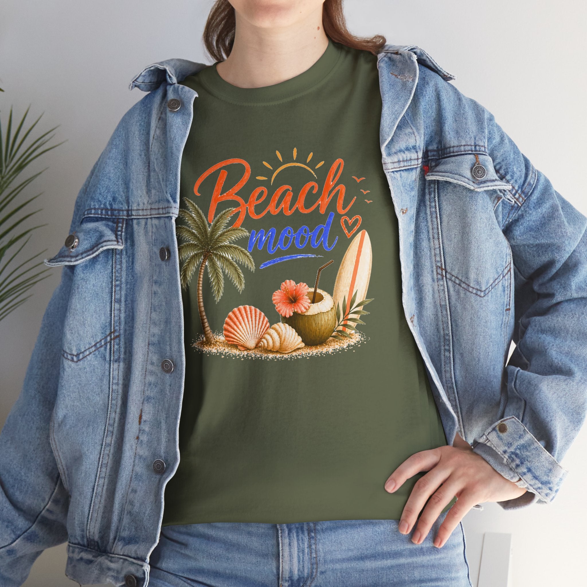 Beach Mood T-Shirt - Tropical Palm, Seashell Graphic Tee