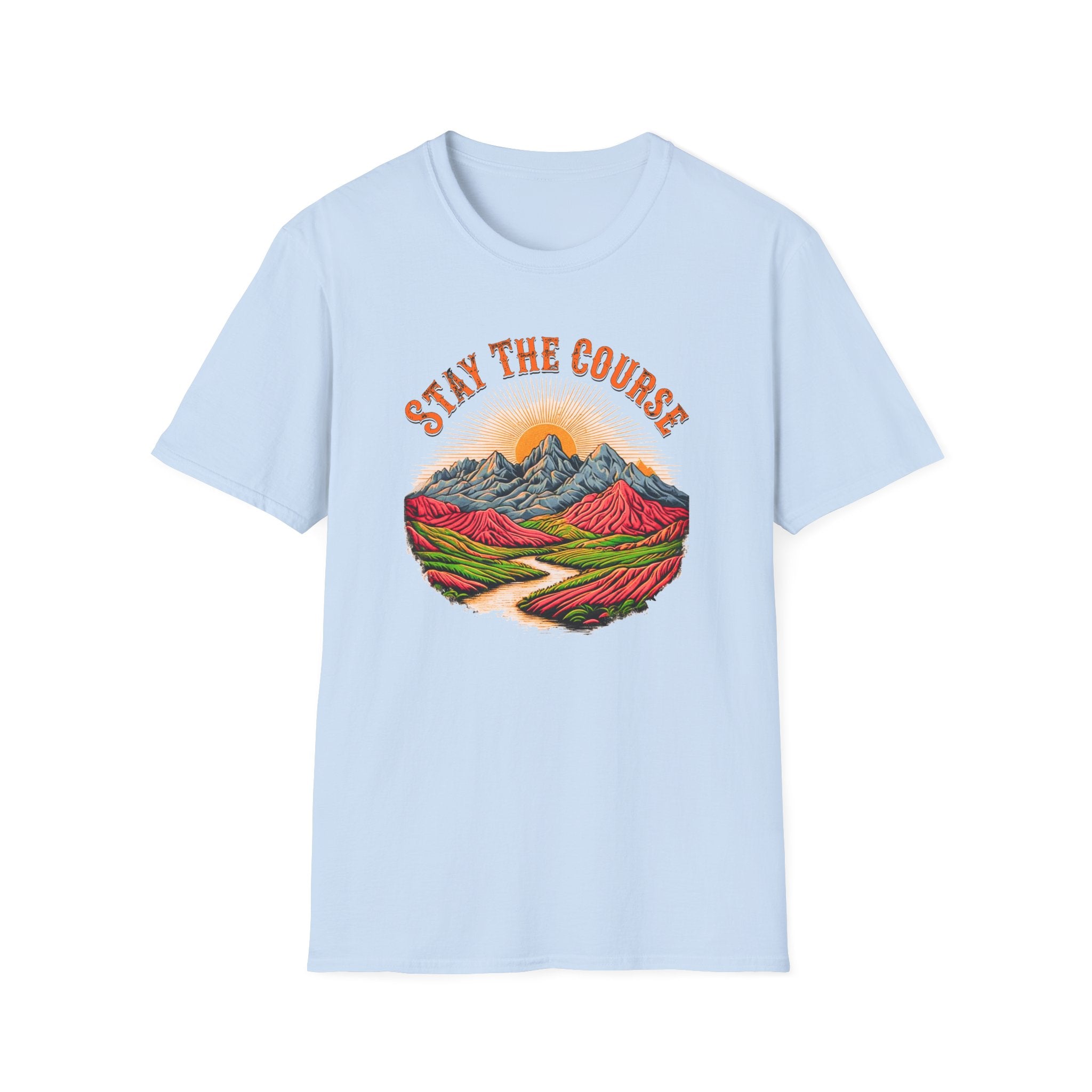 Stay The Course Vintage T-Shirt, Retro Mountain Sunset Tee, Motivational Graphic Shirt, Nature Hiking Tee, Unisex Aesthetic Tee
