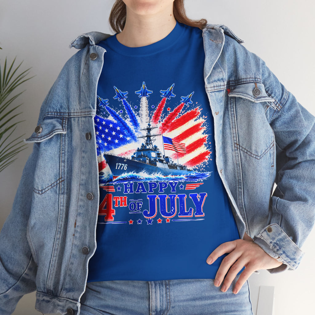 Happy 4th of July Shirt, Patriotic USA Flag Tee, American Eagle & Navy Ship Shirt, Independence Day T-Shirt, Military Pride Gift