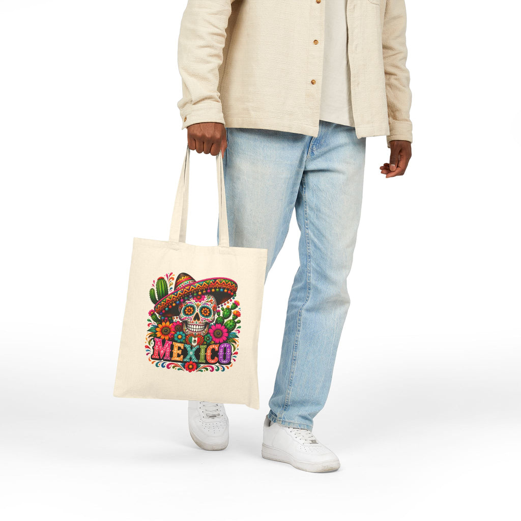 Tote Bag — Colorful Mexican Sugar Skull (Dia de los Muertos) Cotton Canvas Tote