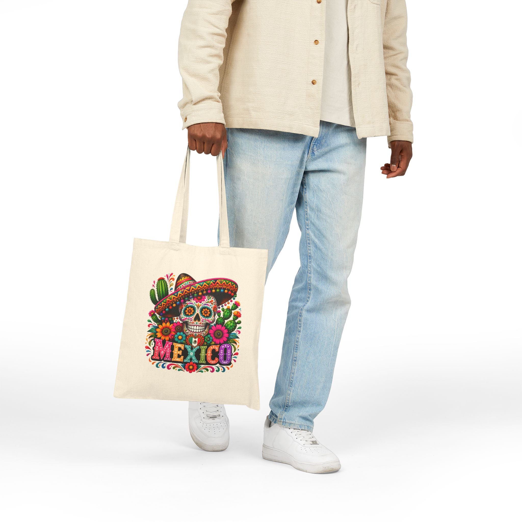 Tote Bag — Colorful Mexican Sugar Skull (Dia de los Muertos) Cotton Canvas Tote