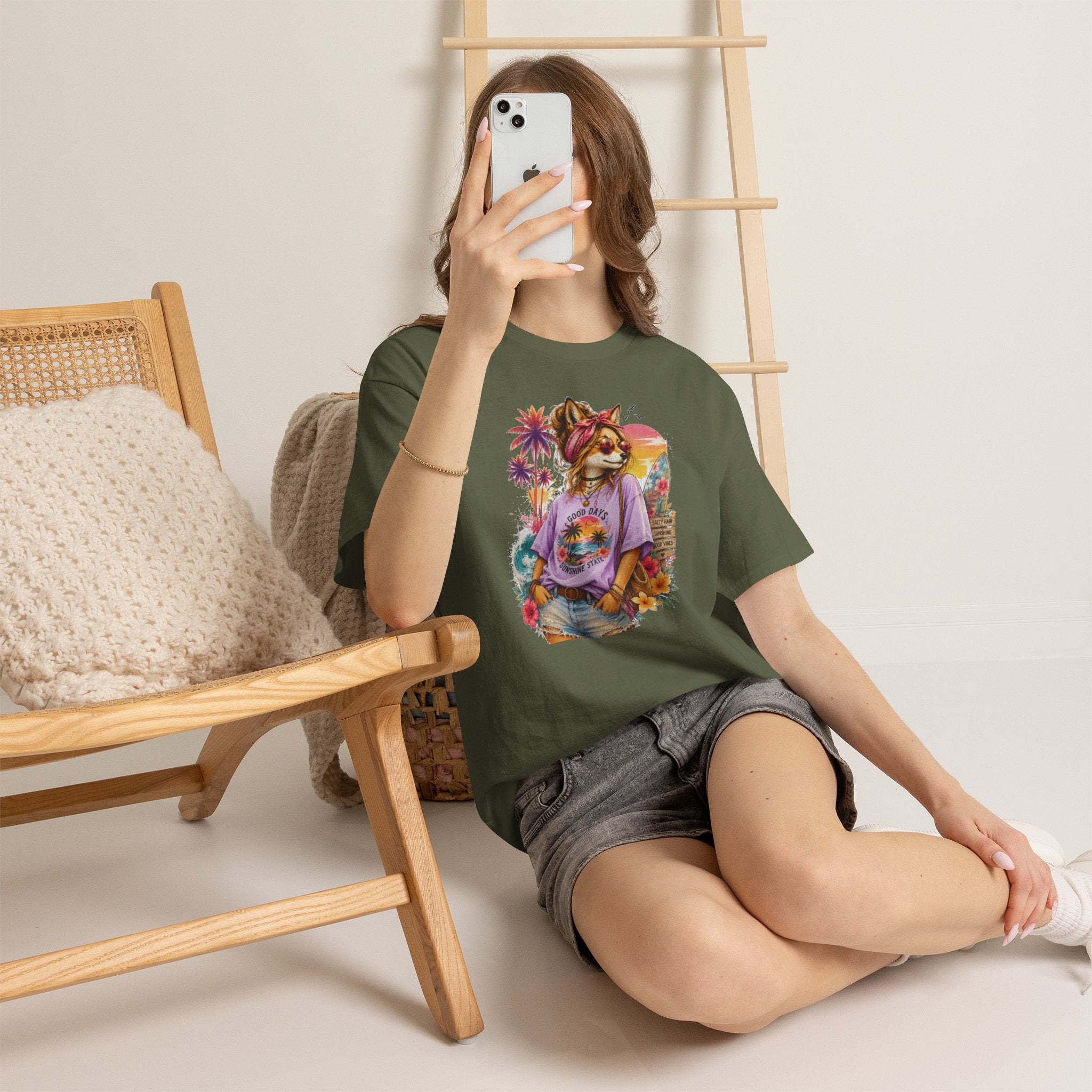 Fox Beach Vibes Shirt, Retro Beach T-Shirt, Summer Sunset Graphic Tee, Coastal Vacation Gift