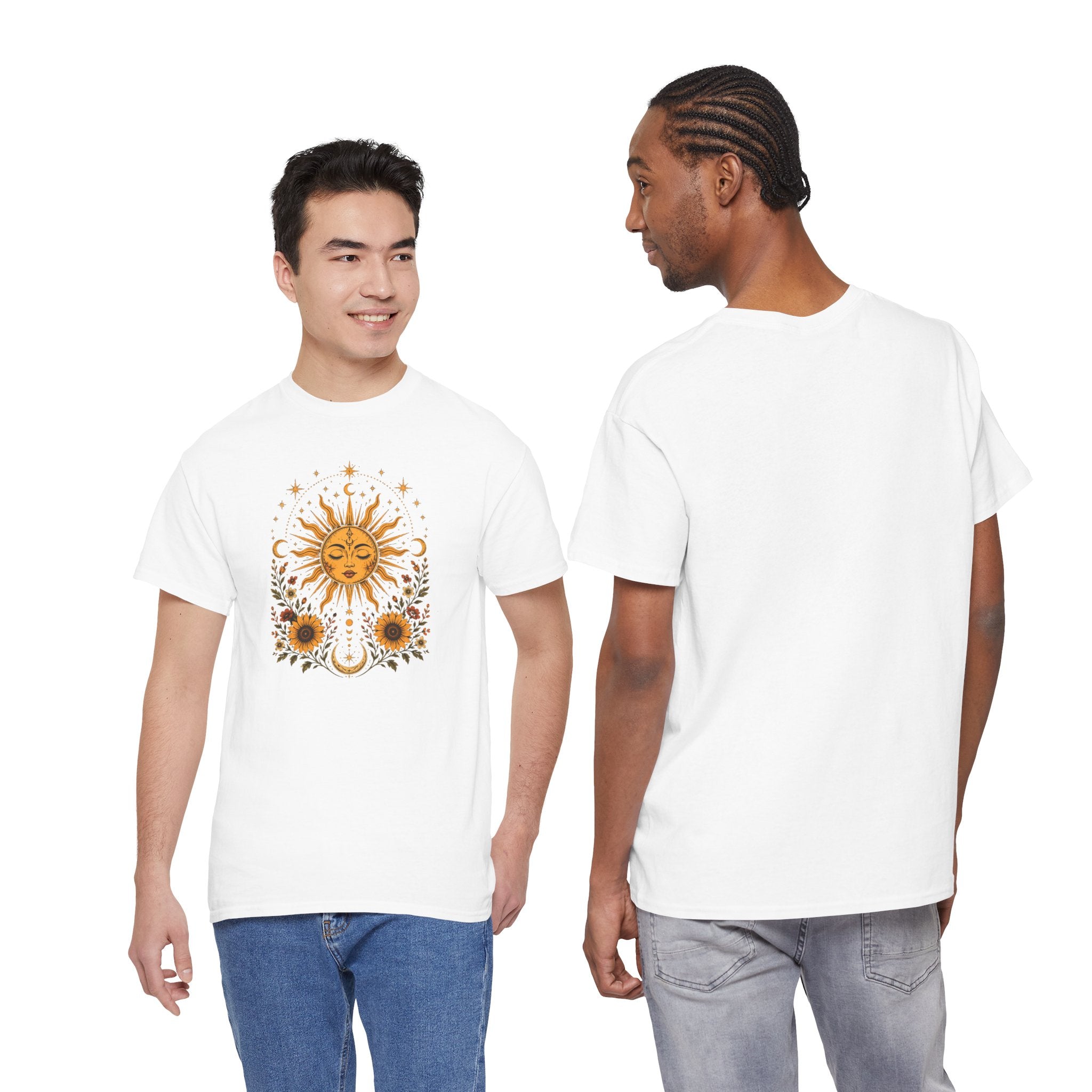 Sun & Sunflower Graphic T-Shirt, Boho Celestial Tee, Vintage Sun Shirt, Spiritual Aesthetic Top, Gift for Her