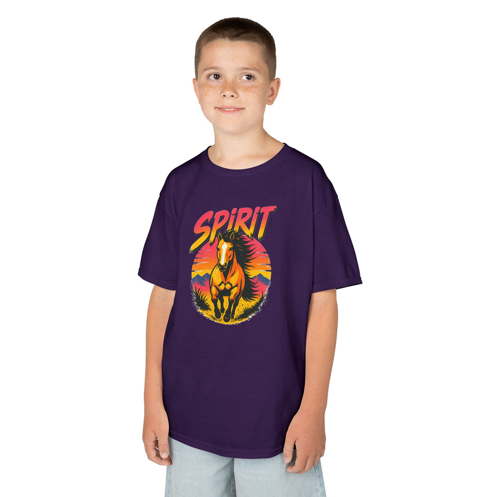 Spirit Horse Kids T‑Shirt — Retro Sunset Wild Horse Graphic Tee