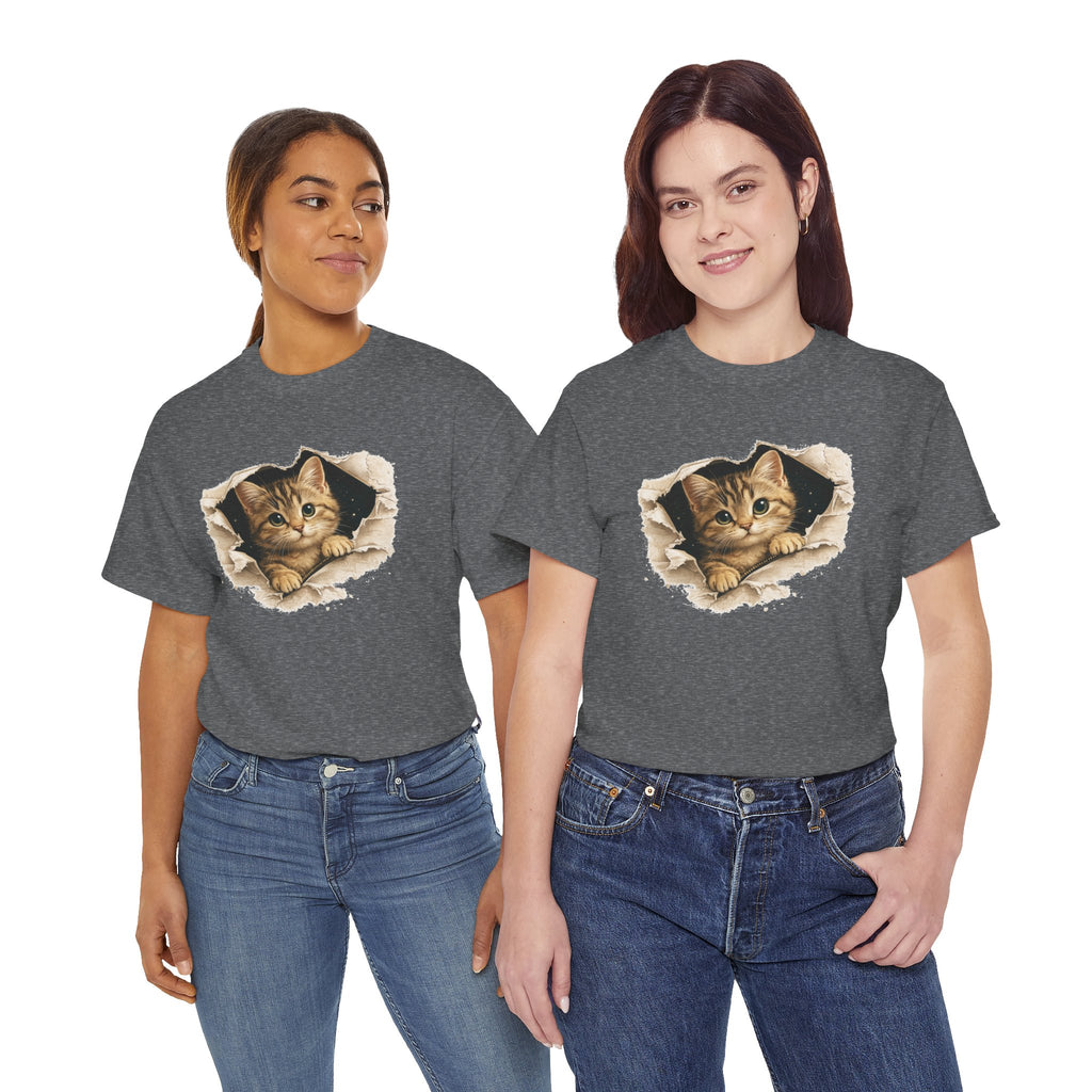 Cat Peeking Through Hole T-Shirt — Cute Kitten Graphic Tee