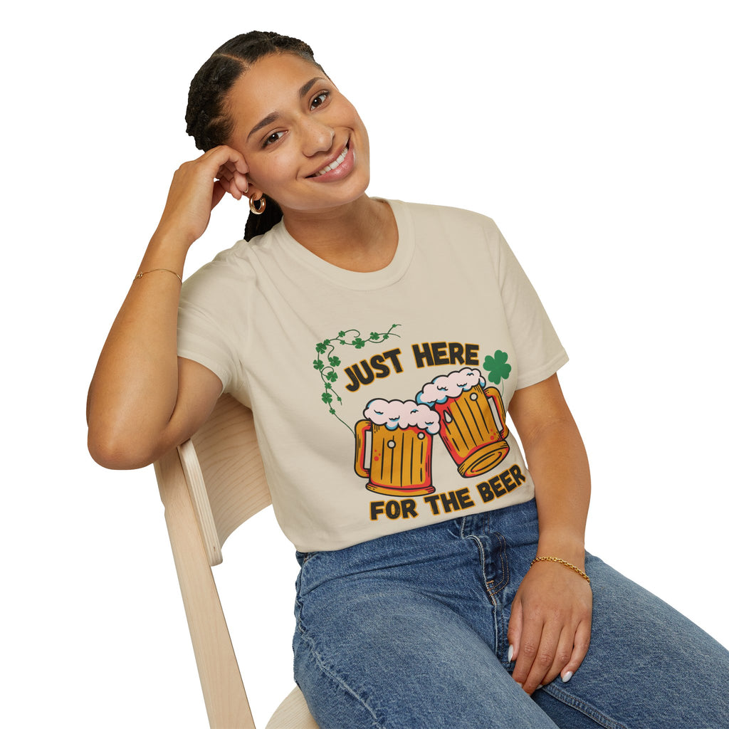 St. Patrick’s Beer T-Shirt — "Just Here for the Beer" Funny Clover Pub Tee