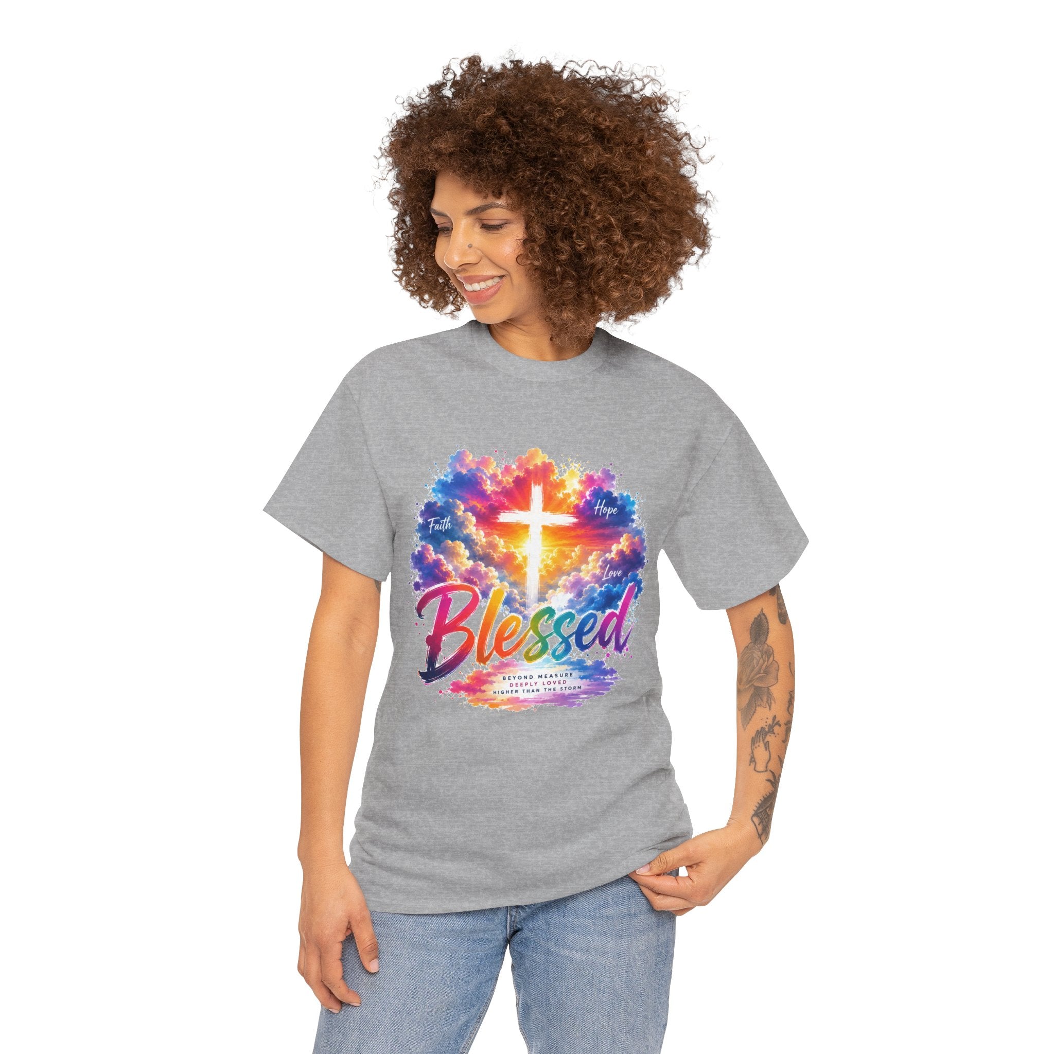 Blessed Christian T-Shirt, Colorful Cross Shirt, Faith Graphic Tee, Jesus Lover Gift, Religious Unisex Shirt