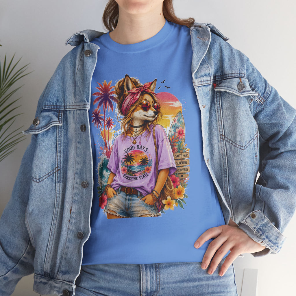 Fox Beach Vibes Shirt, Retro Beach T-Shirt, Summer Sunset Graphic Tee, Coastal Vacation Gift