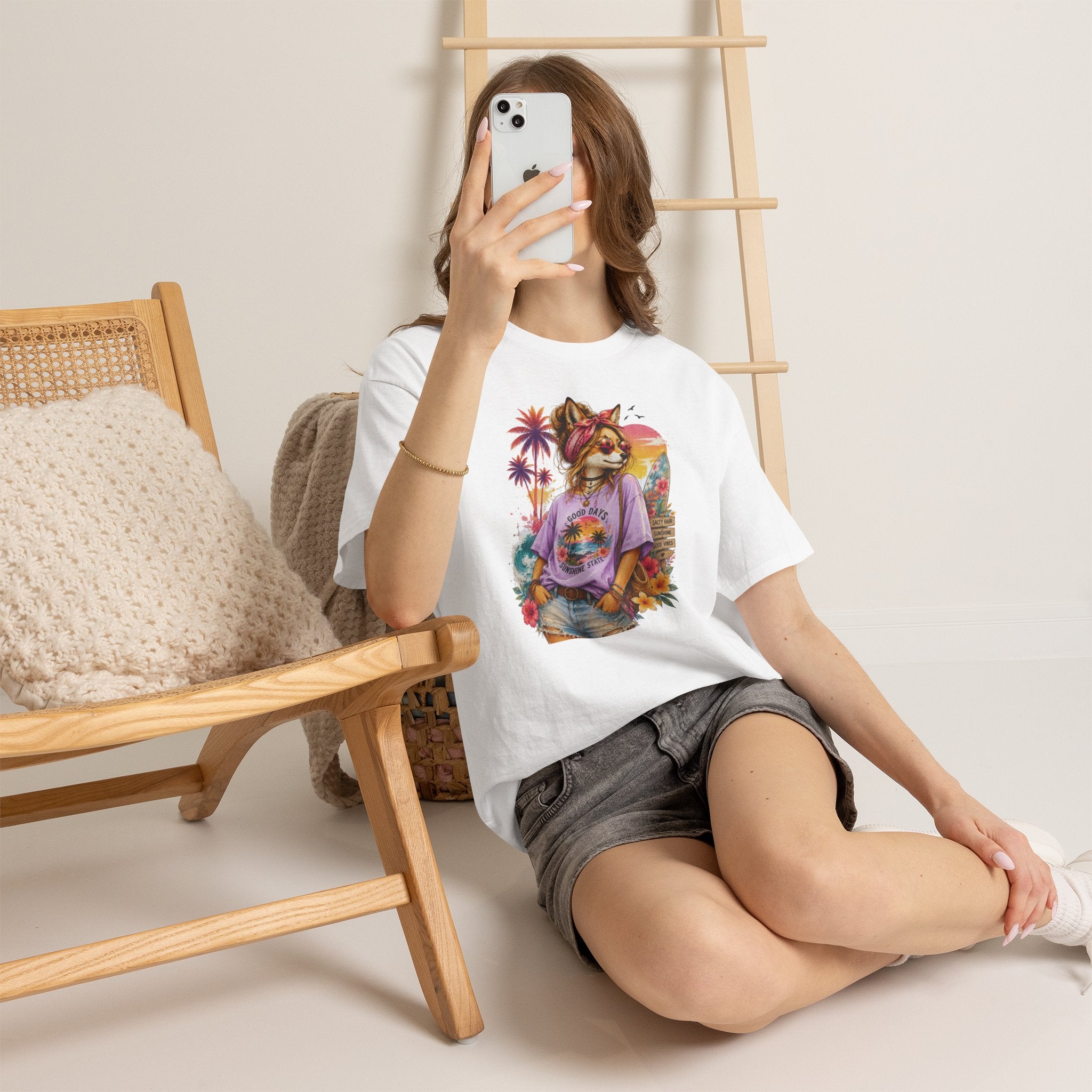 Fox Beach Vibes Shirt, Retro Beach T-Shirt, Summer Sunset Graphic Tee, Coastal Vacation Gift