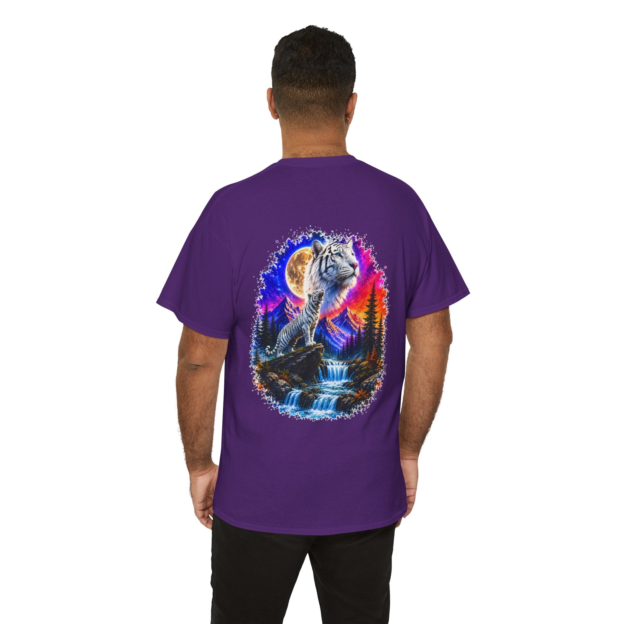 White Tiger Moon T-Shirt | Colorful Wildlife Graphic Tee | Big Cat Lover Gift | Unisex Nature Shirt