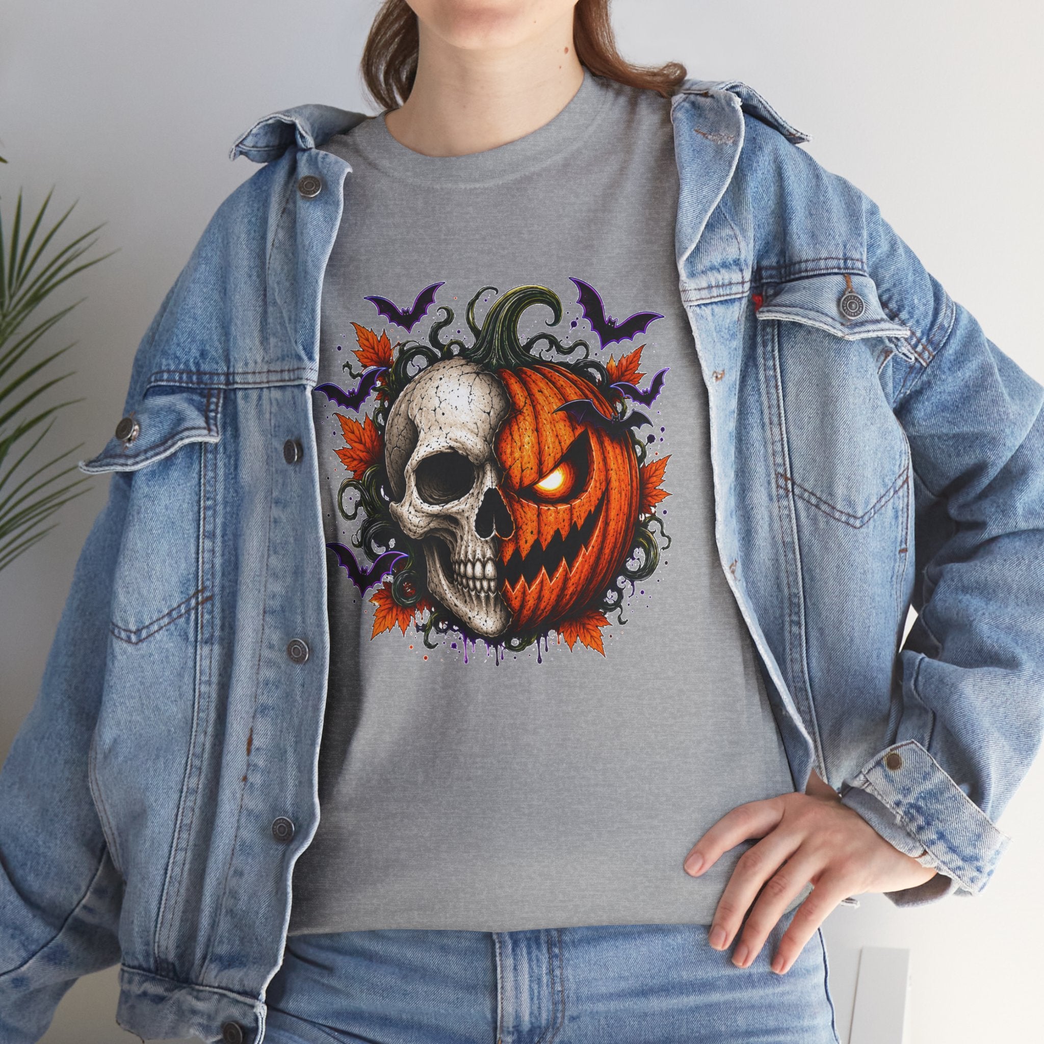 Halloween Skull Pumpkin T-Shirt, Spooky Jack O Lantern Graphic Tee, Unisex Halloween Shirt, Gothic Fall Tee