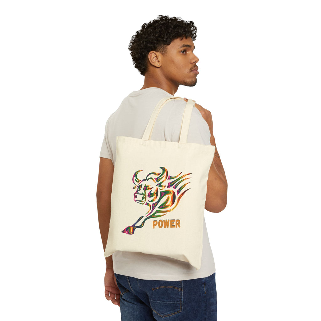 Power Bull Canvas Tote - Colorful Charging Bull Eco Tote Bag