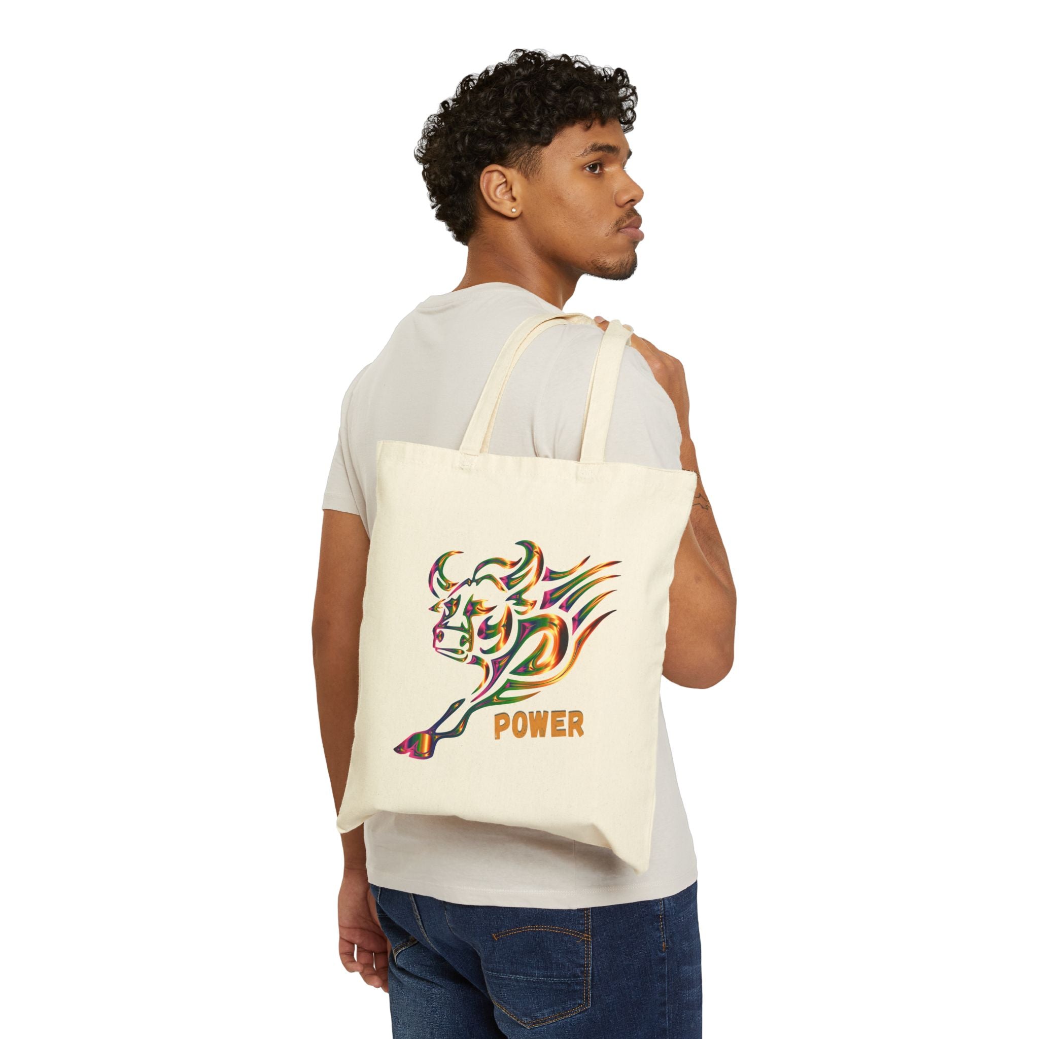 Power Bull Canvas Tote - Colorful Charging Bull Eco Tote Bag