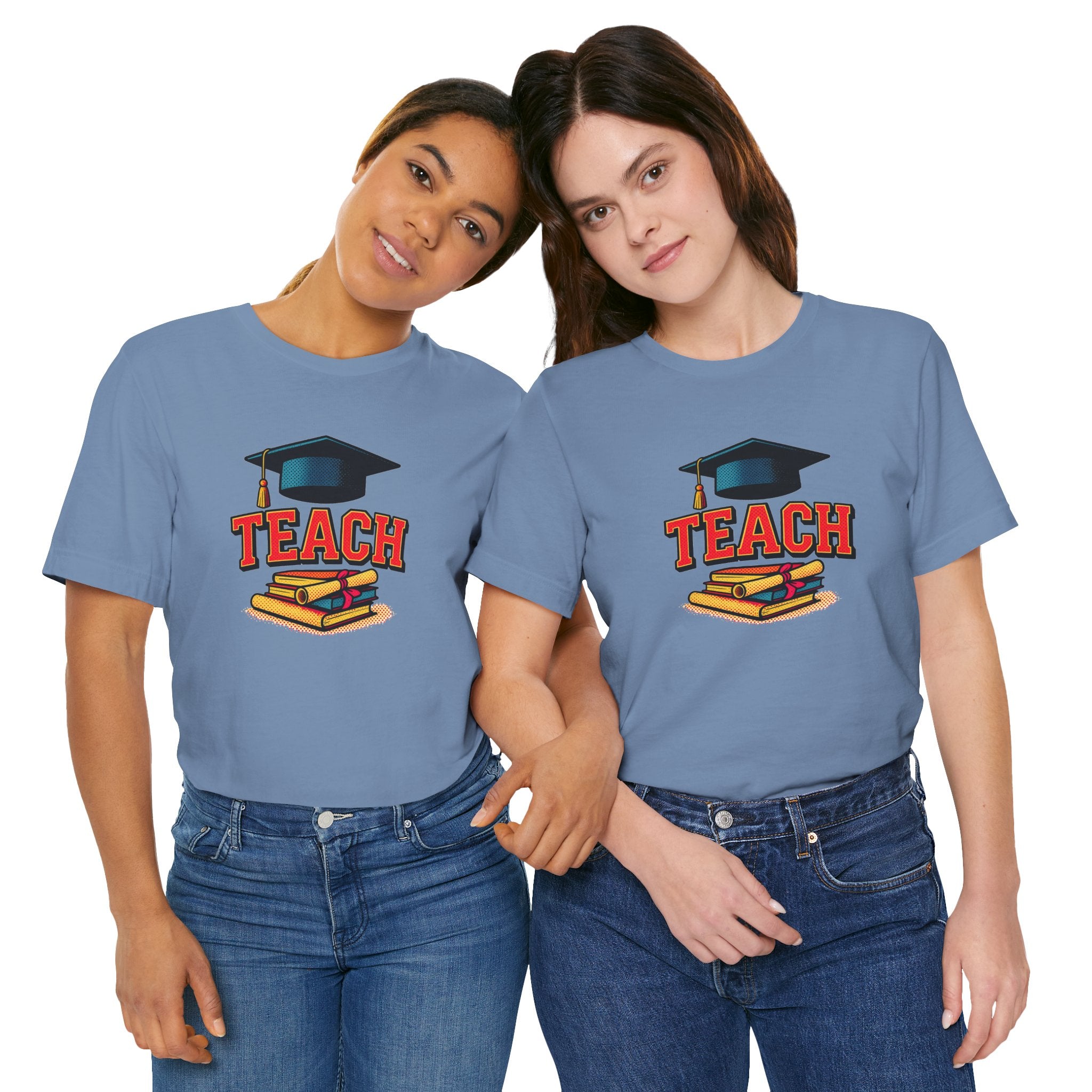 Teach Graduation T‑Shirt — Teacher Gift Tee with Cap & Books Design