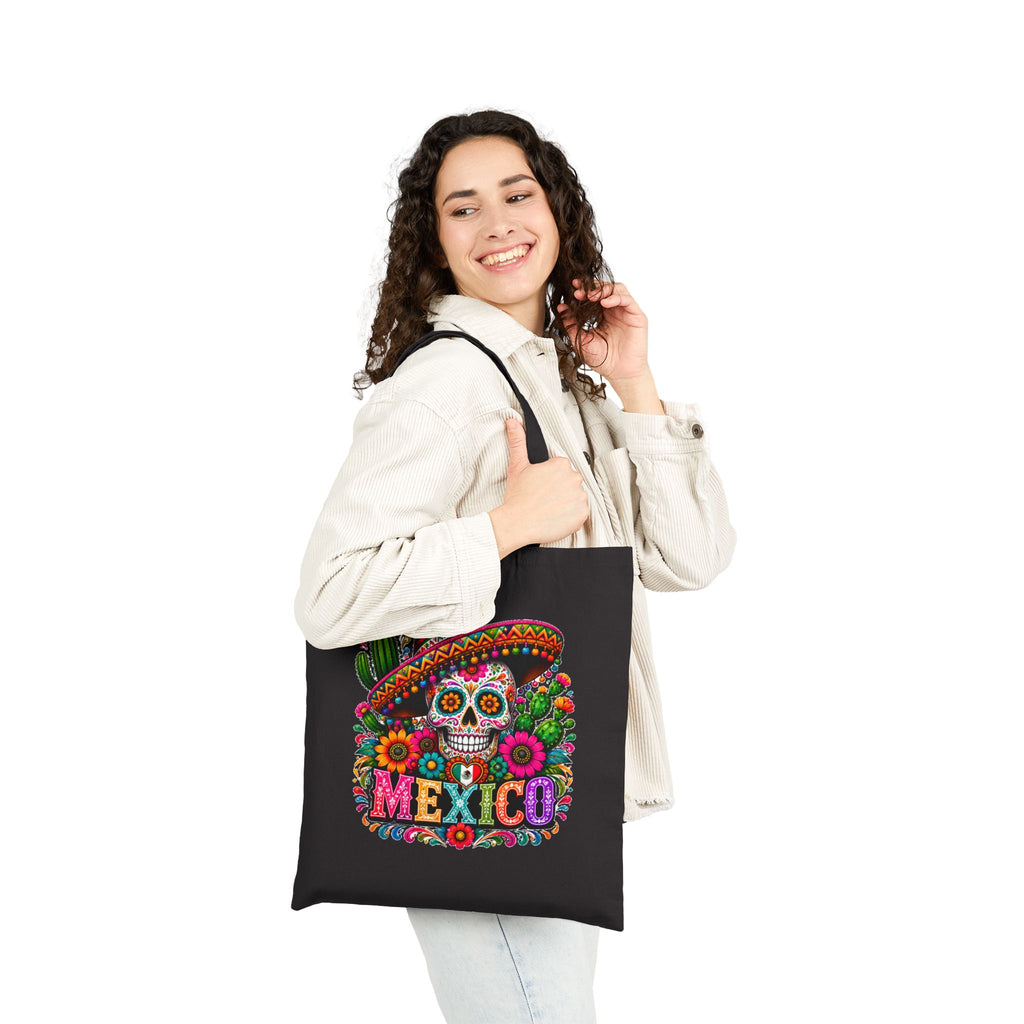 Tote Bag — Colorful Mexican Sugar Skull (Dia de los Muertos) Cotton Canvas Tote