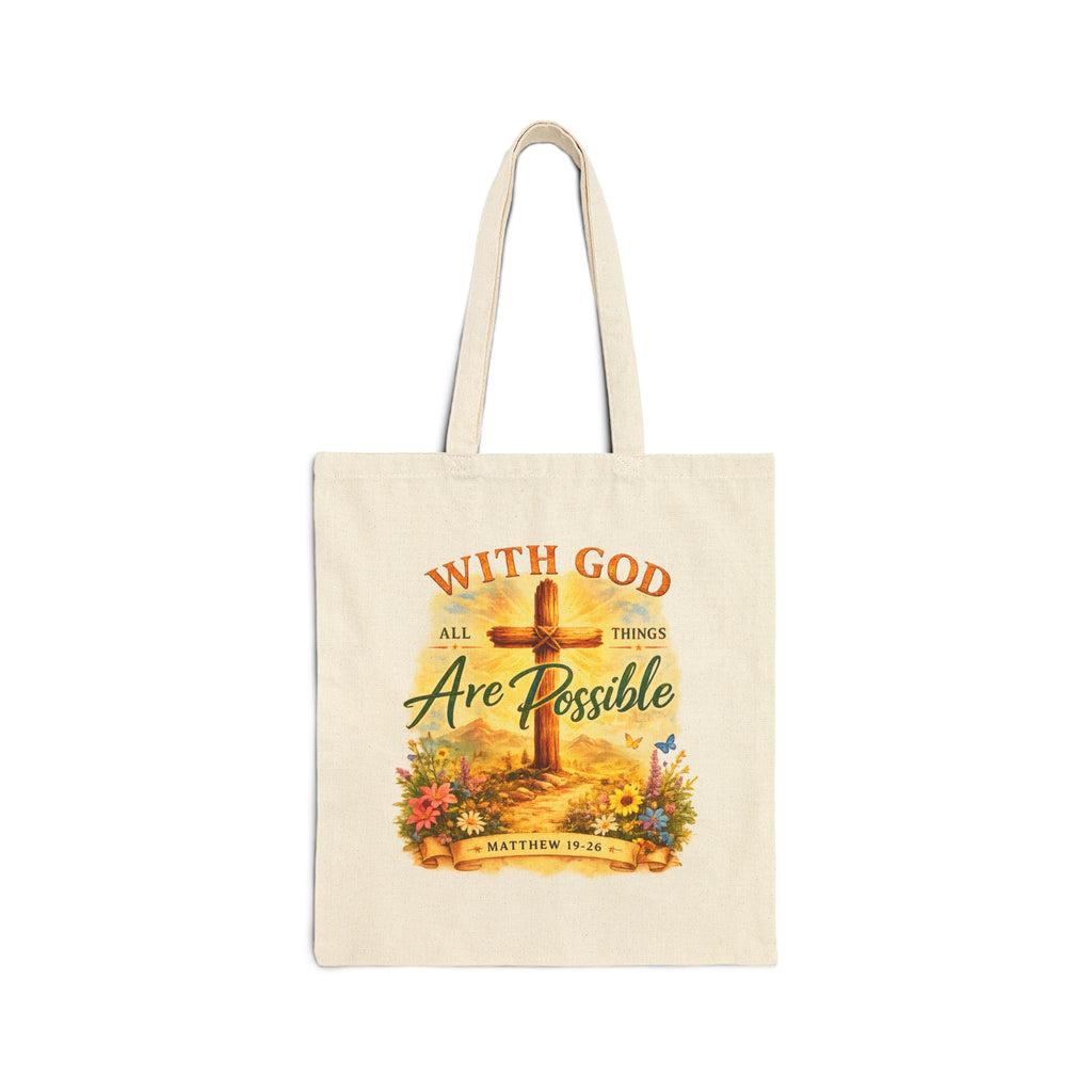 Christian Tote Bag – With God All Things Are Possible | Matthew 19:26 Faith Tote Bag | Religious Gift for Women