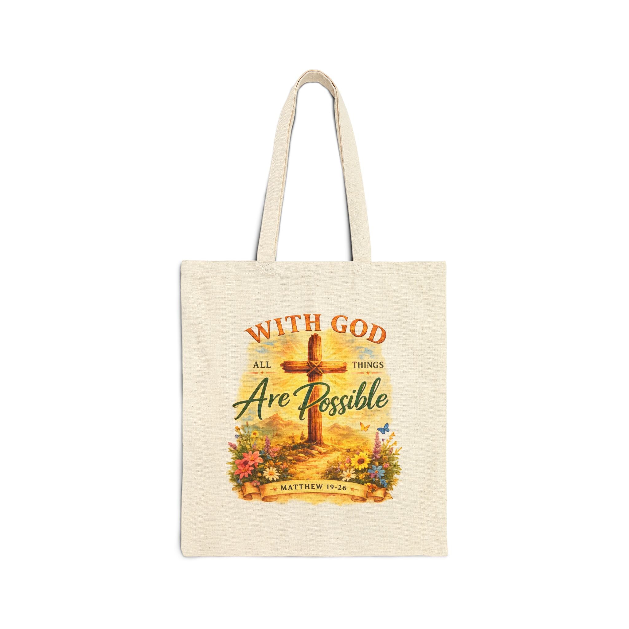 Christian Tote Bag – With God All Things Are Possible | Matthew 19:26 Faith Tote Bag | Religious Gift for Women
