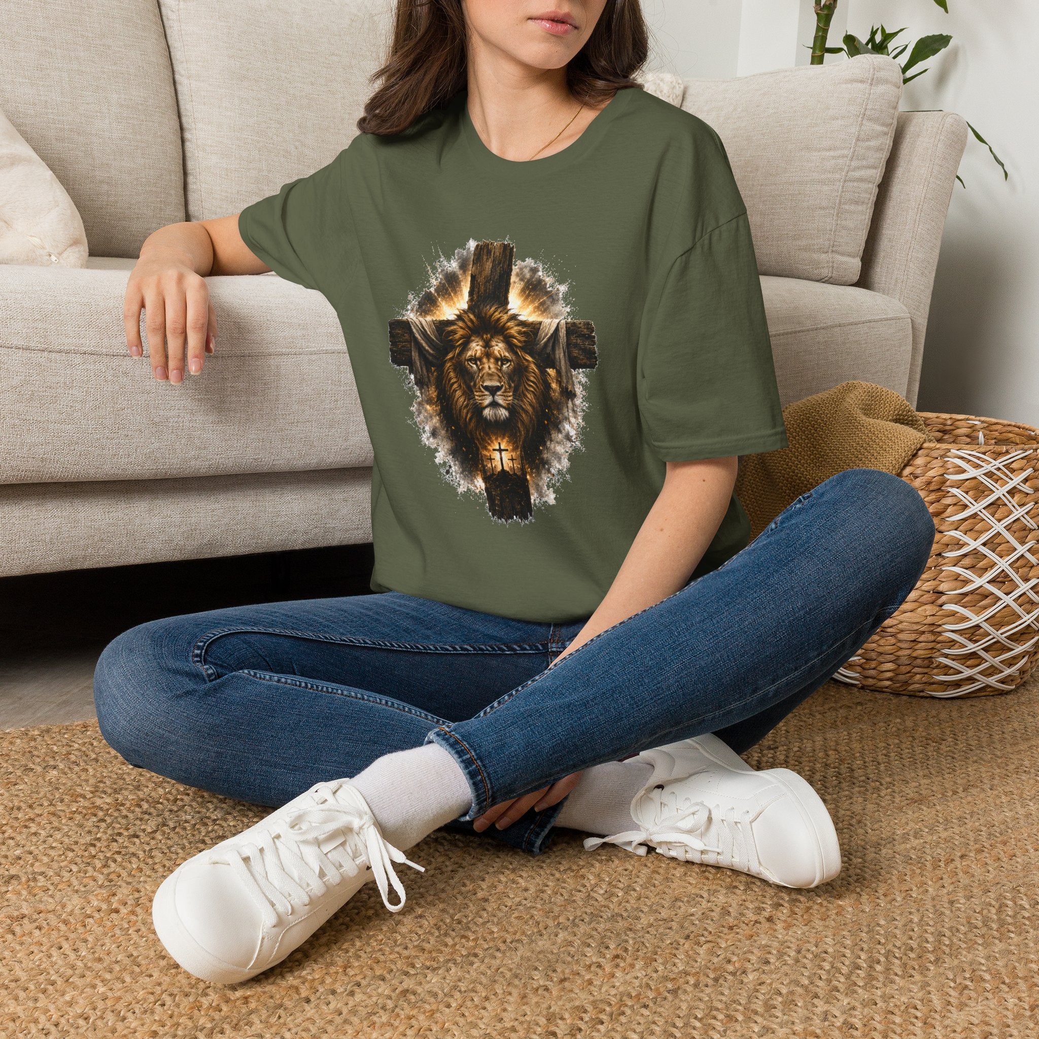 Lion Cross T-Shirt, Christian Faith Shirt, Lion of Judah Graphic Tee, Religious Gift