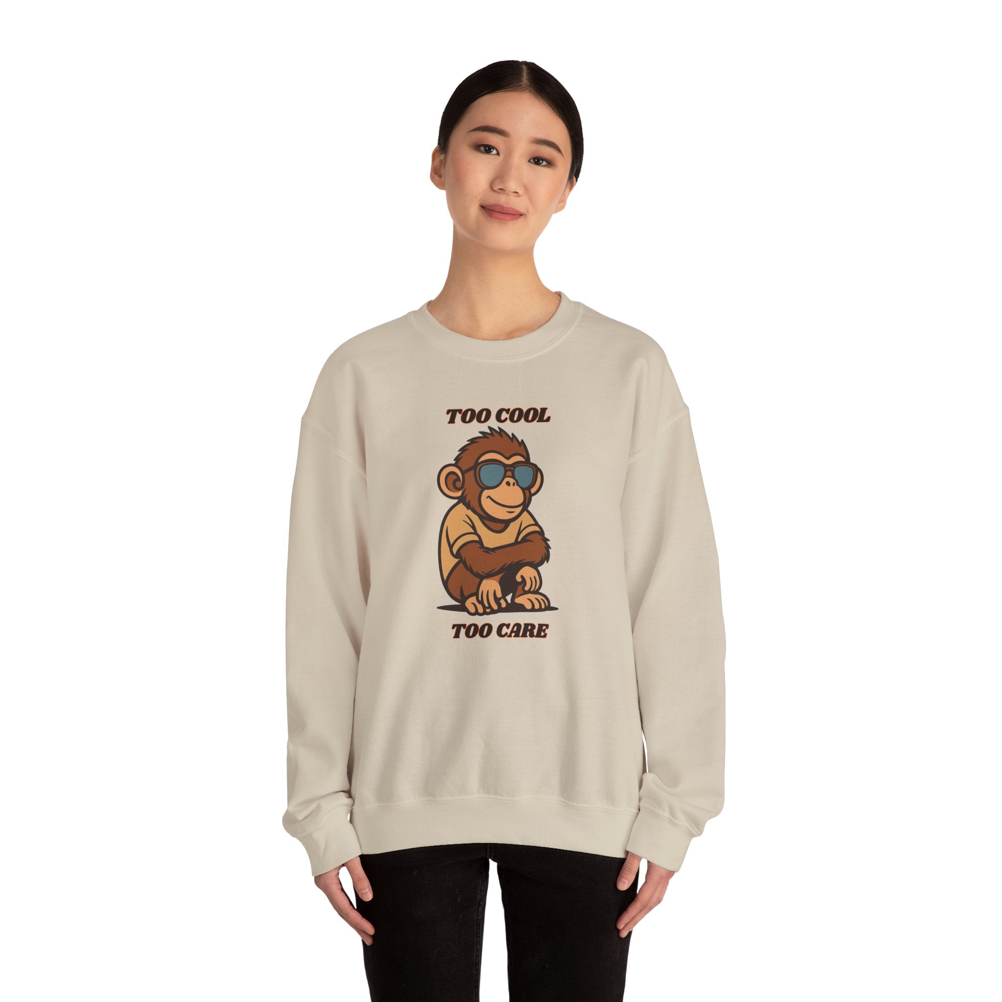 Too Cool Too Care Monkey Sweatshirt — Cute Sunglasses Ape Crewneck