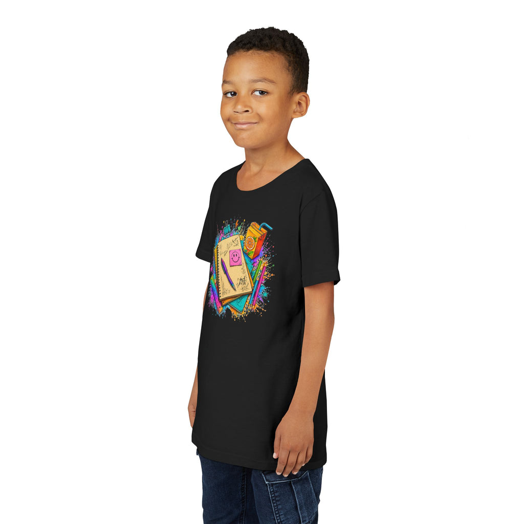 Kids Back to School T‑Shirt — Colorful Notebooks & Pencil Design