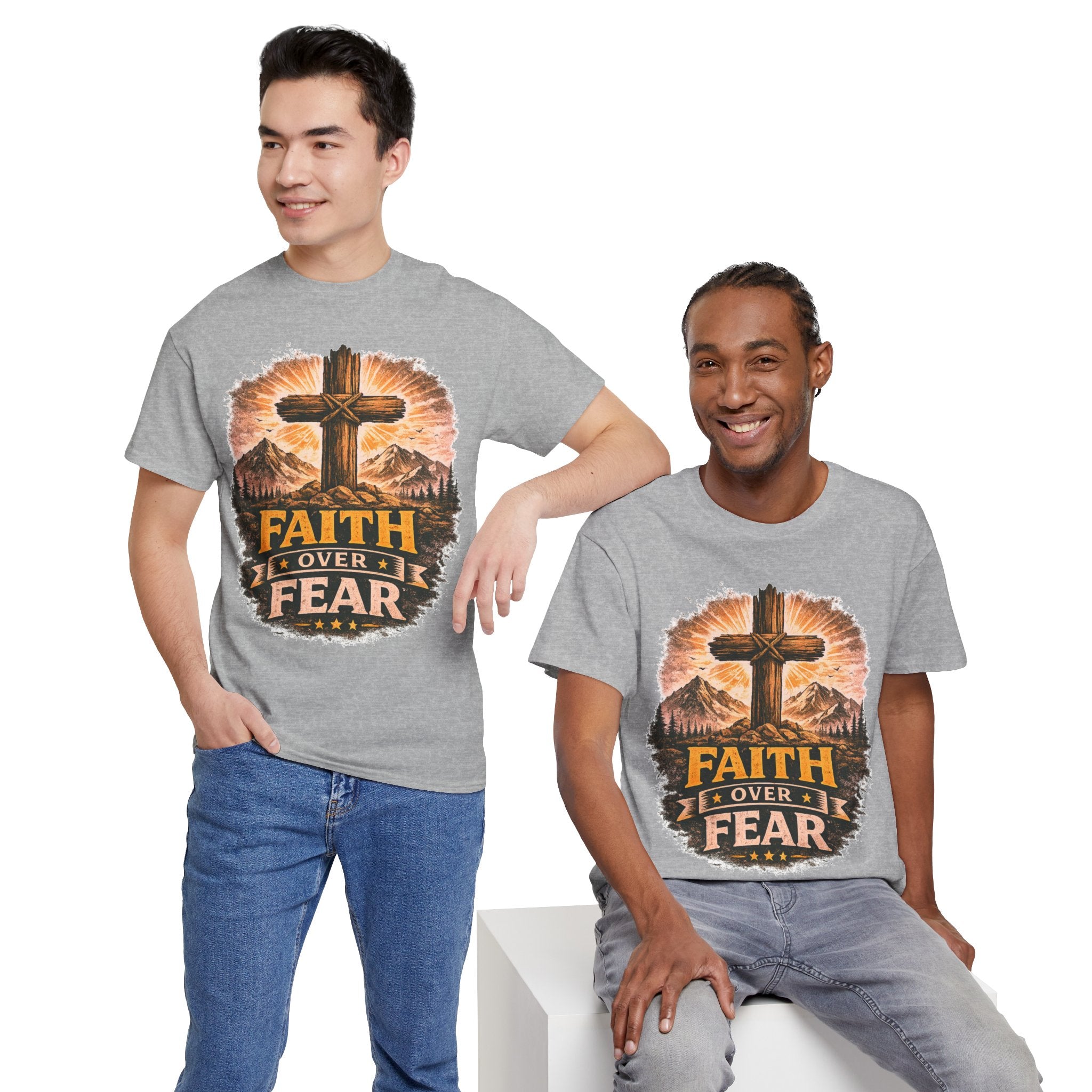Faith Over Fear T-Shirt | Christian Cross Shirt | Religious Graphic Tee | Bible Verse Gift | Men's Faith Shirt