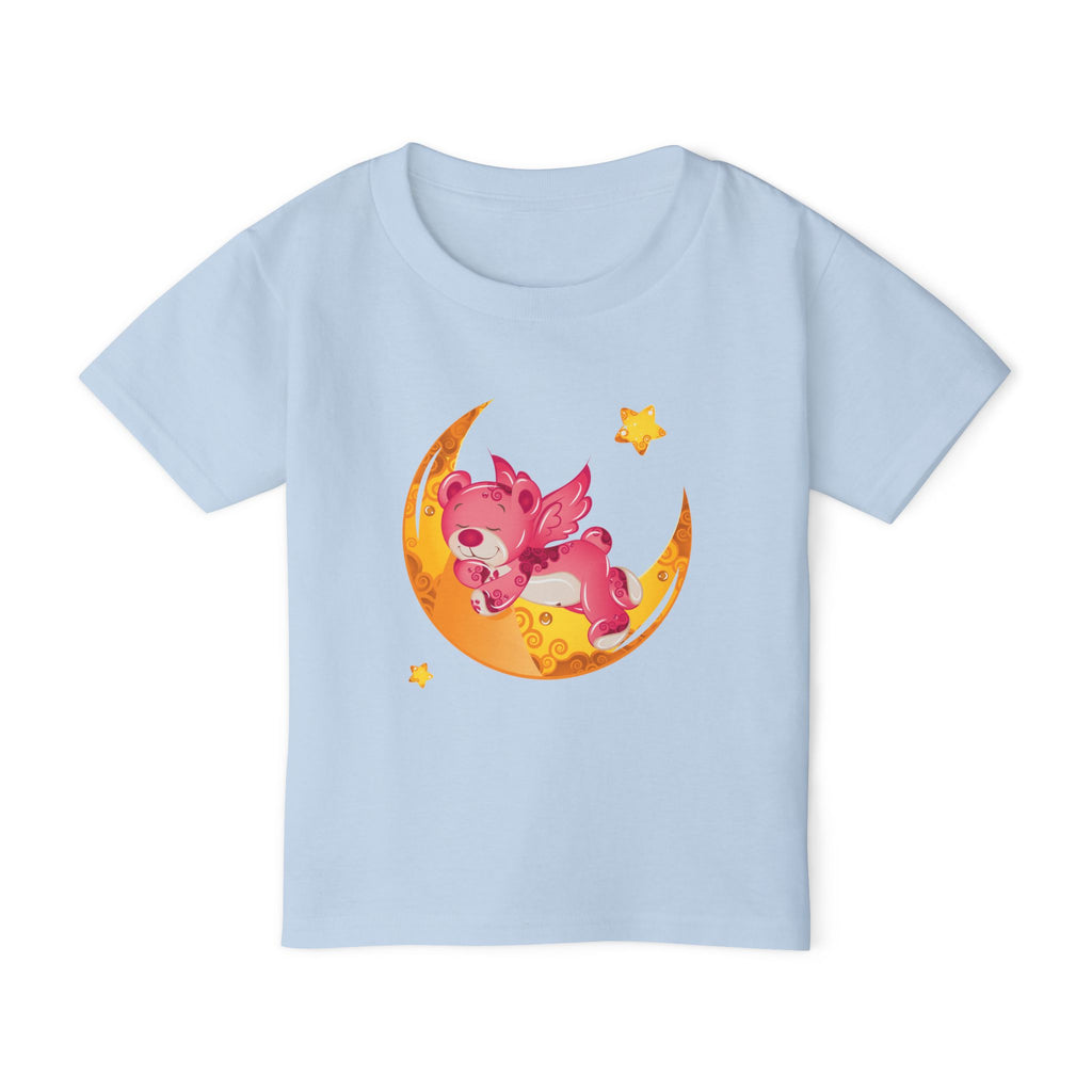 Cute Sleeping Pink Baby Dragon on Moon Toddler T-Shirt | Nursery Kids Tee | Soft Cotton Toddler Shirt