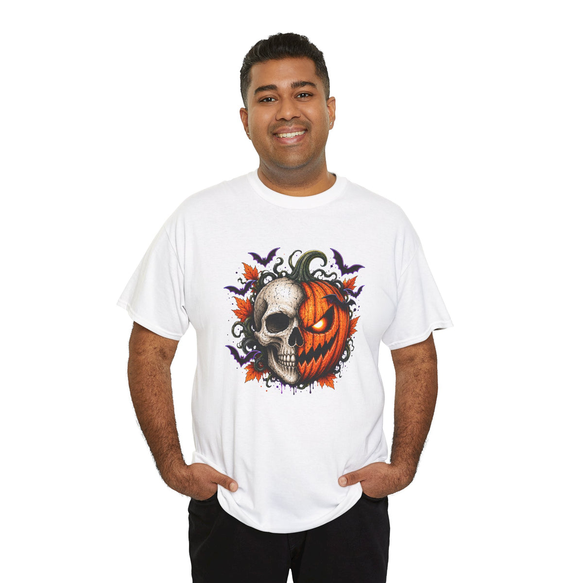 Halloween Skull Pumpkin T-Shirt, Spooky Jack O Lantern Graphic Tee, Unisex Halloween Shirt, Gothic Fall Tee