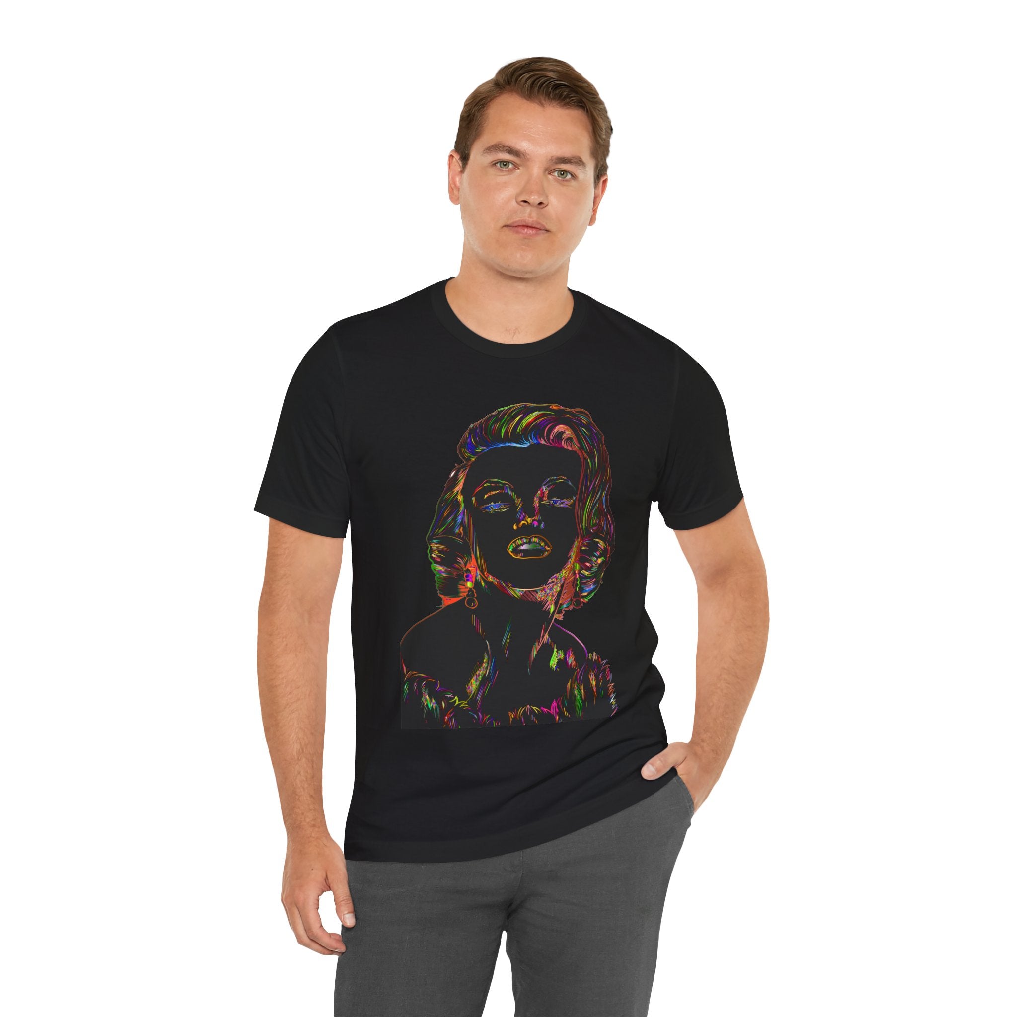 Neon Pop Art Portrait T-Shirt – Retro Rainbow Graphic Tee